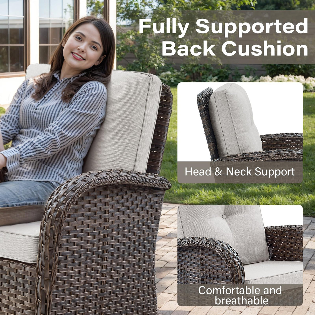 Belord Patio Wicker Chairs Swivel Rocker Outdoor Swivel Rocking Chairs Set of 2 with Rattan Side Table Patio Swivel Glider Chair 3 Piece Patio Furniture Sets for Porch Pool Brown/Beige, (A085-2) Belord