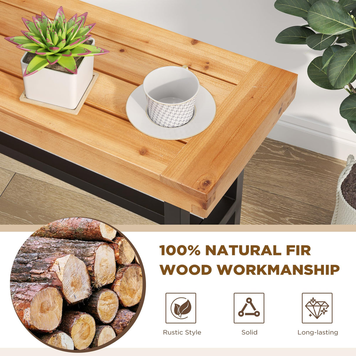 AVAWING Outdoor Wood Benches Set of 2, Patio Wooden Picnic Bench Waterproof, Backless Long Garden Park Chair for Porch, Balcony and Deck, Natural AVAWING