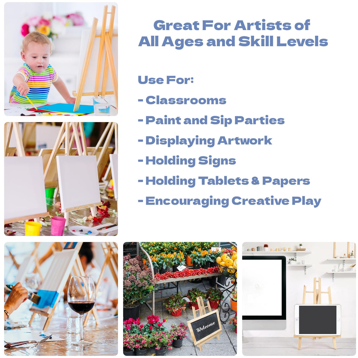ArtSkills Wooden Easel Stand for Painting, 15" Tabletop Easel Stand for Kids & Adults, Portable Small Easel for Arts & Crafts, Paint and Sip Parties ArtSkills