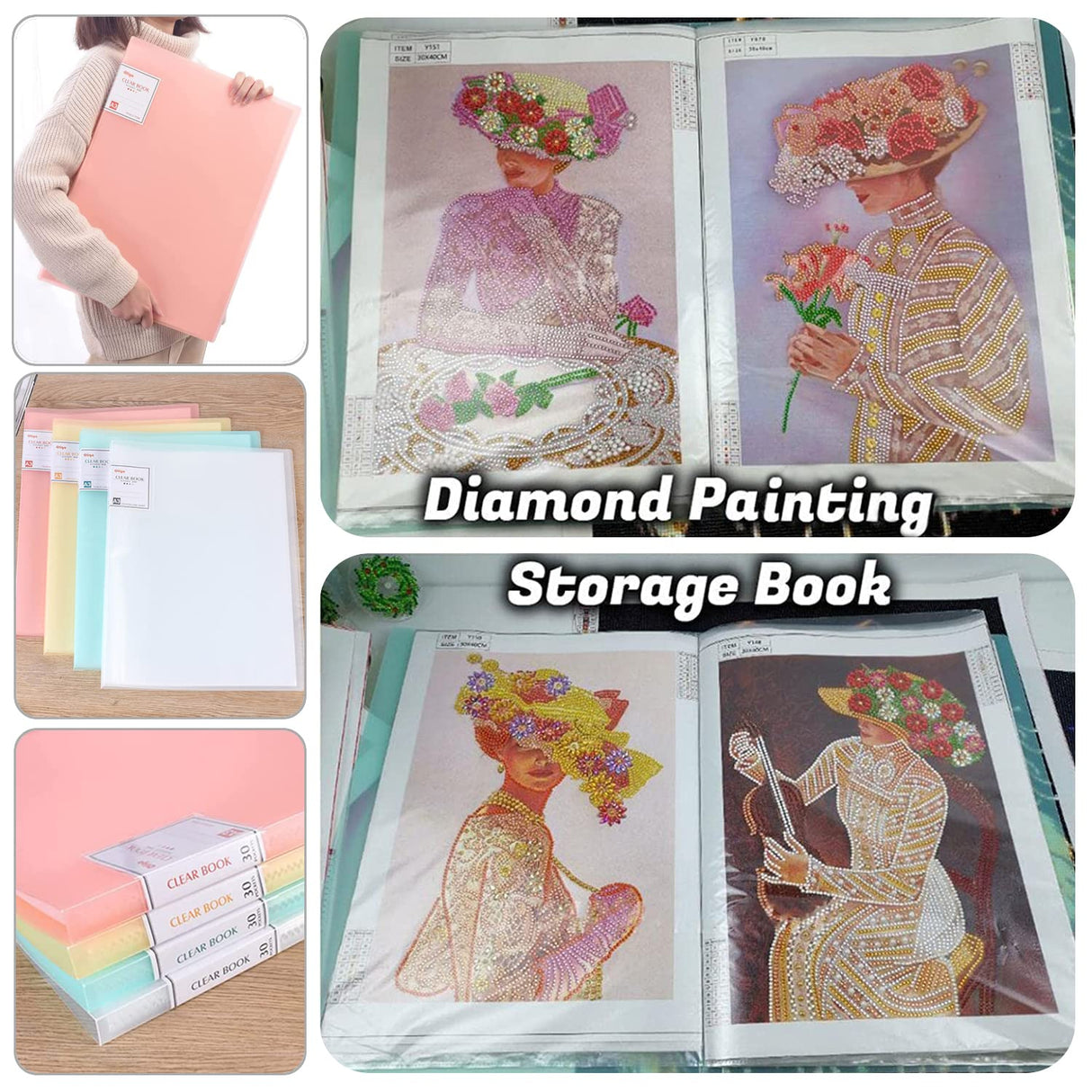 A3 Diamond Painting Storage Book, 60 Views Art Portfolio Presentations Folder with 30 Pages Protectors, 17.3x12.8in HOWUKE