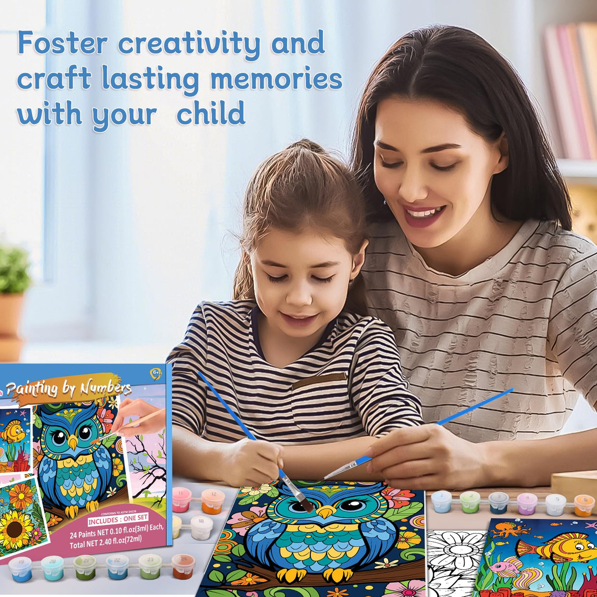 Kids Paint By Number Kits Age 8-12, 3 Pack 8x10 Inch Framed Canvas With 24x3ml Acrylic Pots, 6 Brushes, Painting Kits For Kids, Crafty By Numbers With Paint, 6-10 Year Old Girl Christmas Gift Jovial & Joyful