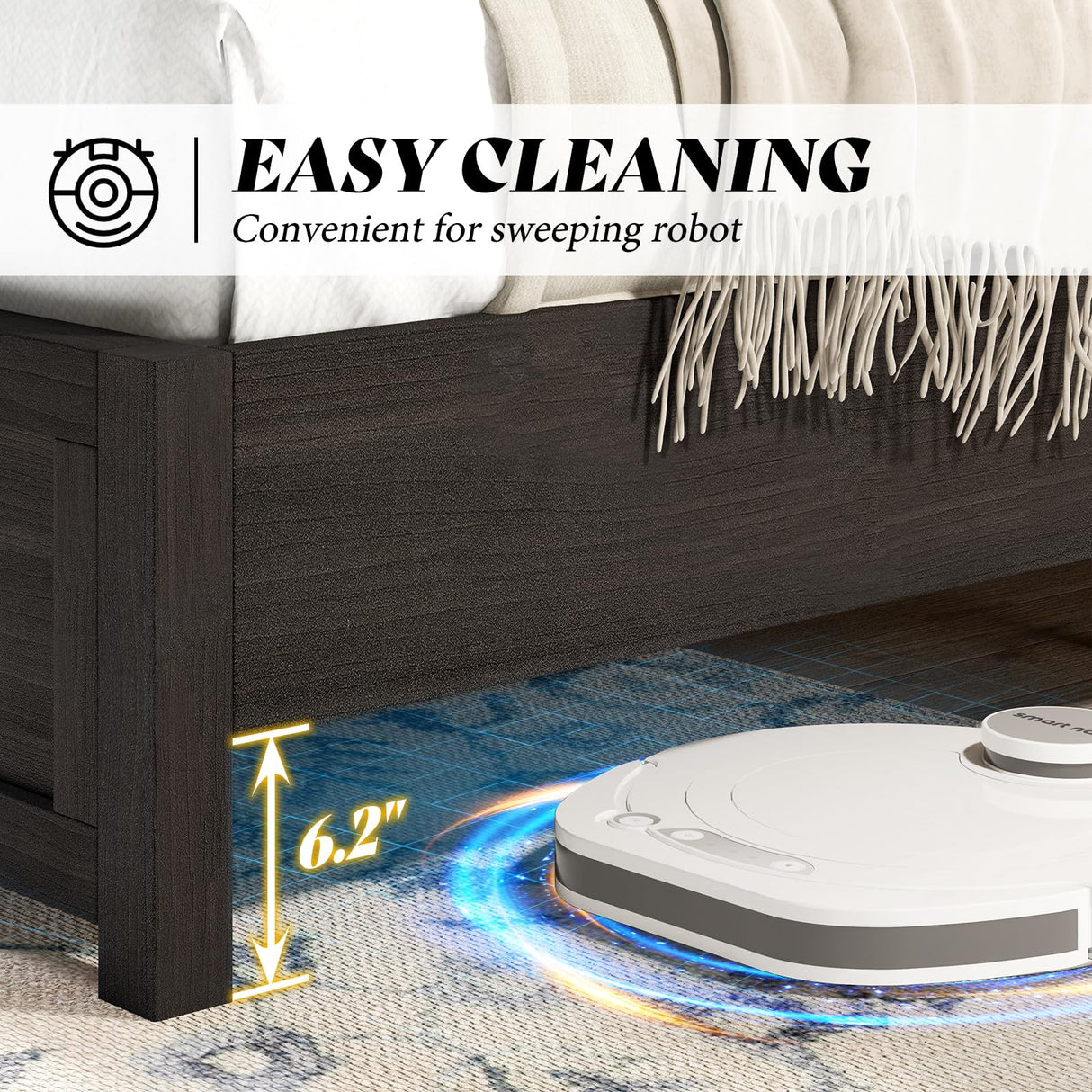 AMERLIFE Farmhouse Queen Size Bed Frame with 49" Tall Headboard, Platform Bed with Natural Wood Grain, No Box Spring Needed/Noise Free, Black AMERLIFE