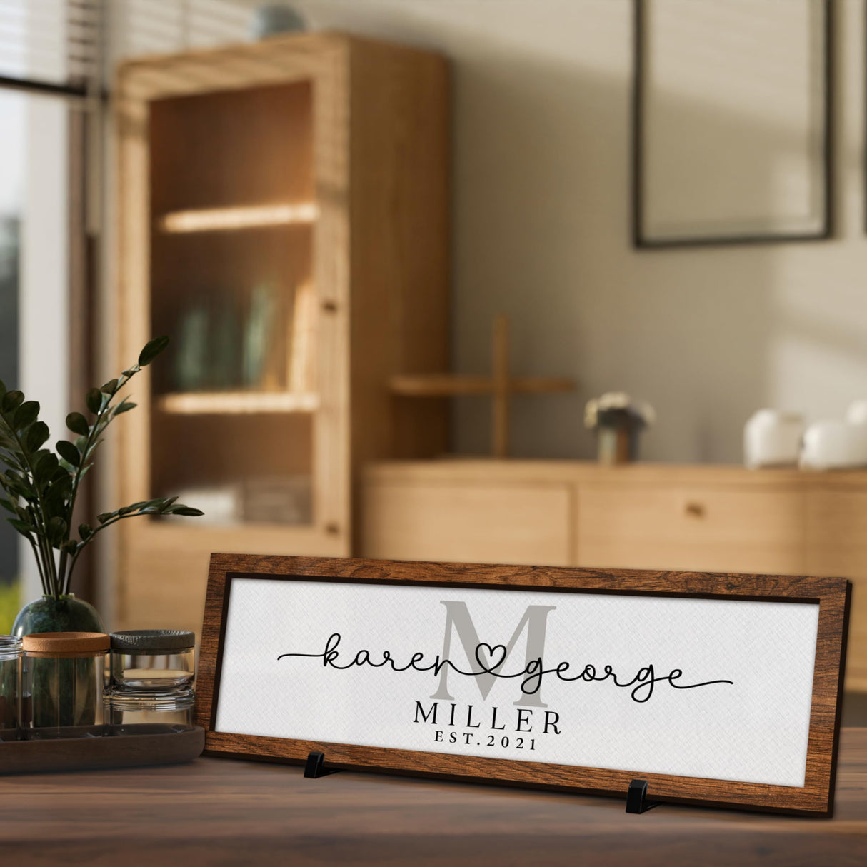 Wedding Sign Personalized, Custom Wood Sign for Couples, Family w/Names and Date, Customized Wooden Sign Engagement Gifts, Personalized Framed Family Name Sign for Home Decor Wall, D8 Customization Mill