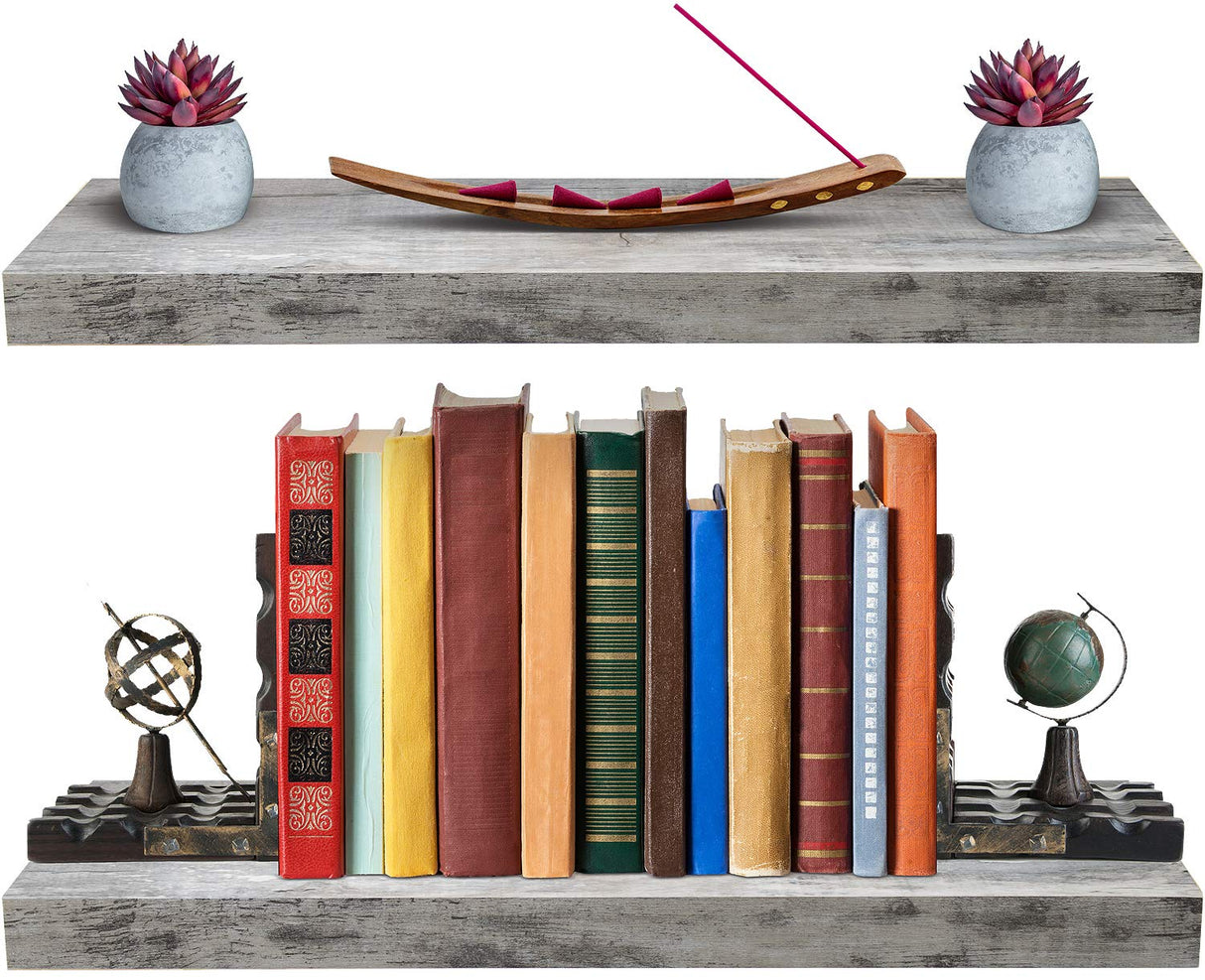 Sorbus Floating Shelves, Wall Shelves for Bedroom, Kitchen, Living Room, Bathroom Shelves Over The Toilet, Home Decor, Farmhouse, 24 x 9 Inch Wall Mounted Floating Shelves for Wall, 2 Pack Rustic Grey Sorbus