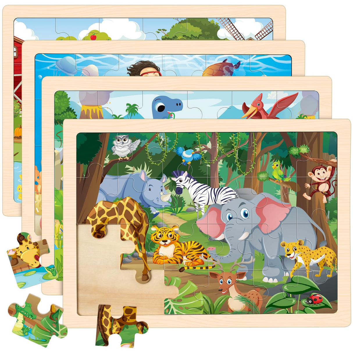 4 Packs Puzzles for Kids Ages 4-6, Wooden Animals Jigsaw Puzzles for Toddlers Ages 2-4, Preschool Educational Puzzles Boards Toys Gifts for 3 4 5 6 Boys Girls Duchong