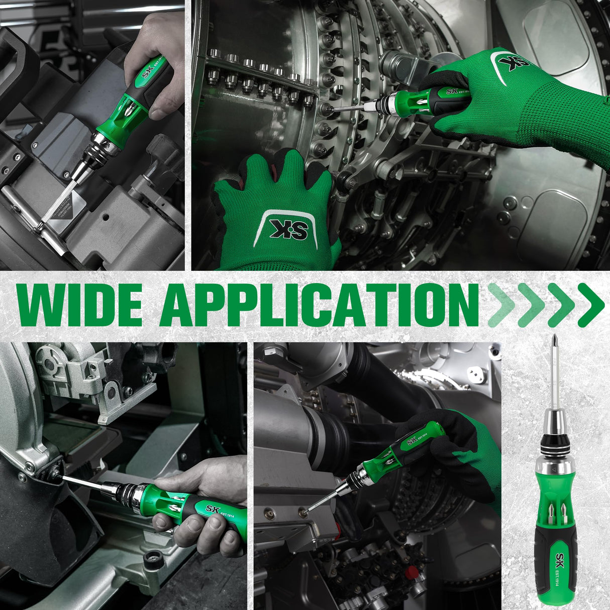 SK 12-in-1 Ratcheting Screwdriver, 216-P, Multi-bit Driver with Quick-Load Mechanism, S2 Steel, with Phillips, Slotted, Star, Square Bits Stored in Handle SK