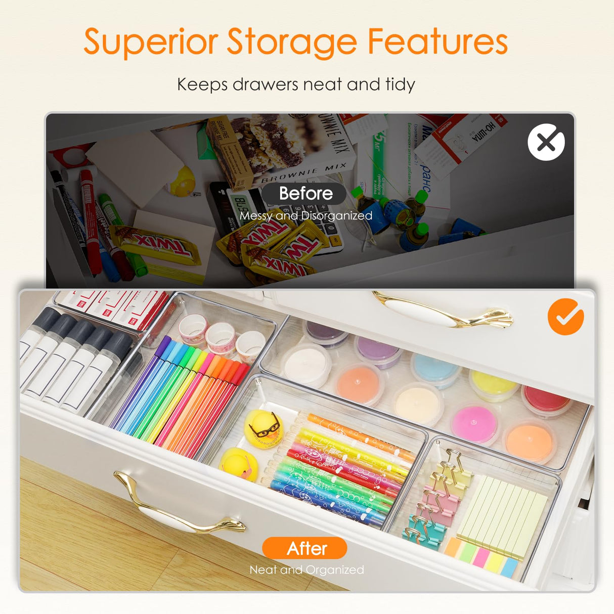 Criusia Drawer Organizer, 10 Pack Large Clear Plastic Kitchen Drawer Organizers Set, 3 Size Versatile Bathroom and Vanity Drawer Organizer Trays, Storage Bins for Makeup, Bedroom, Kitchen Utensils Criusia