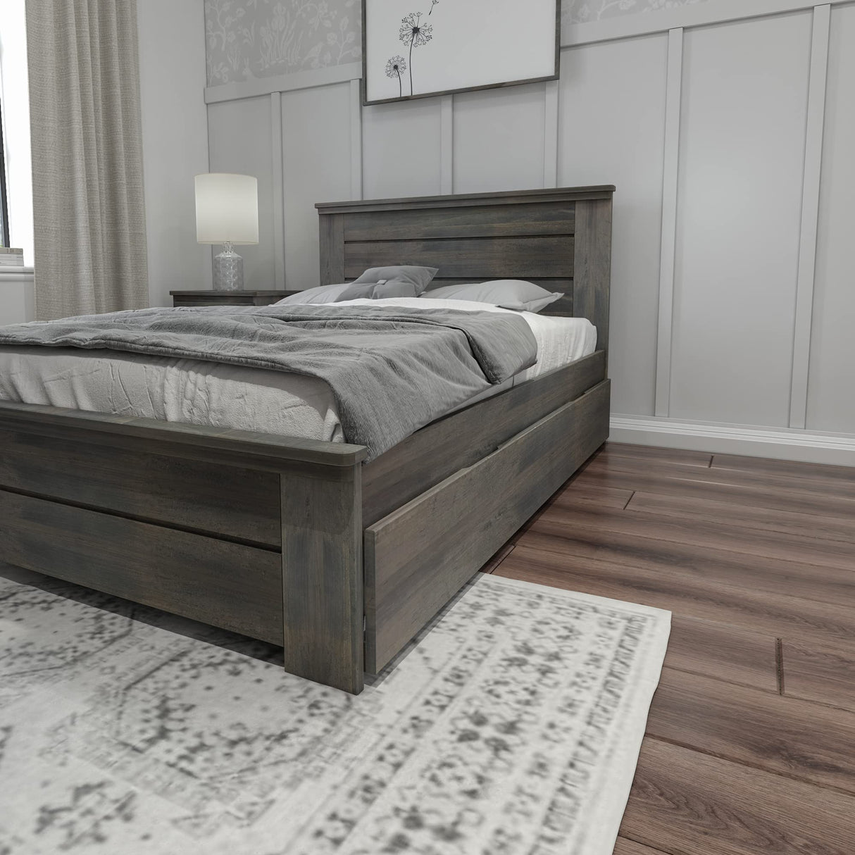Max & Lily Modern Farmhouse Full Bed with Panel Headboard and Trundle, Driftwood Max & Lily