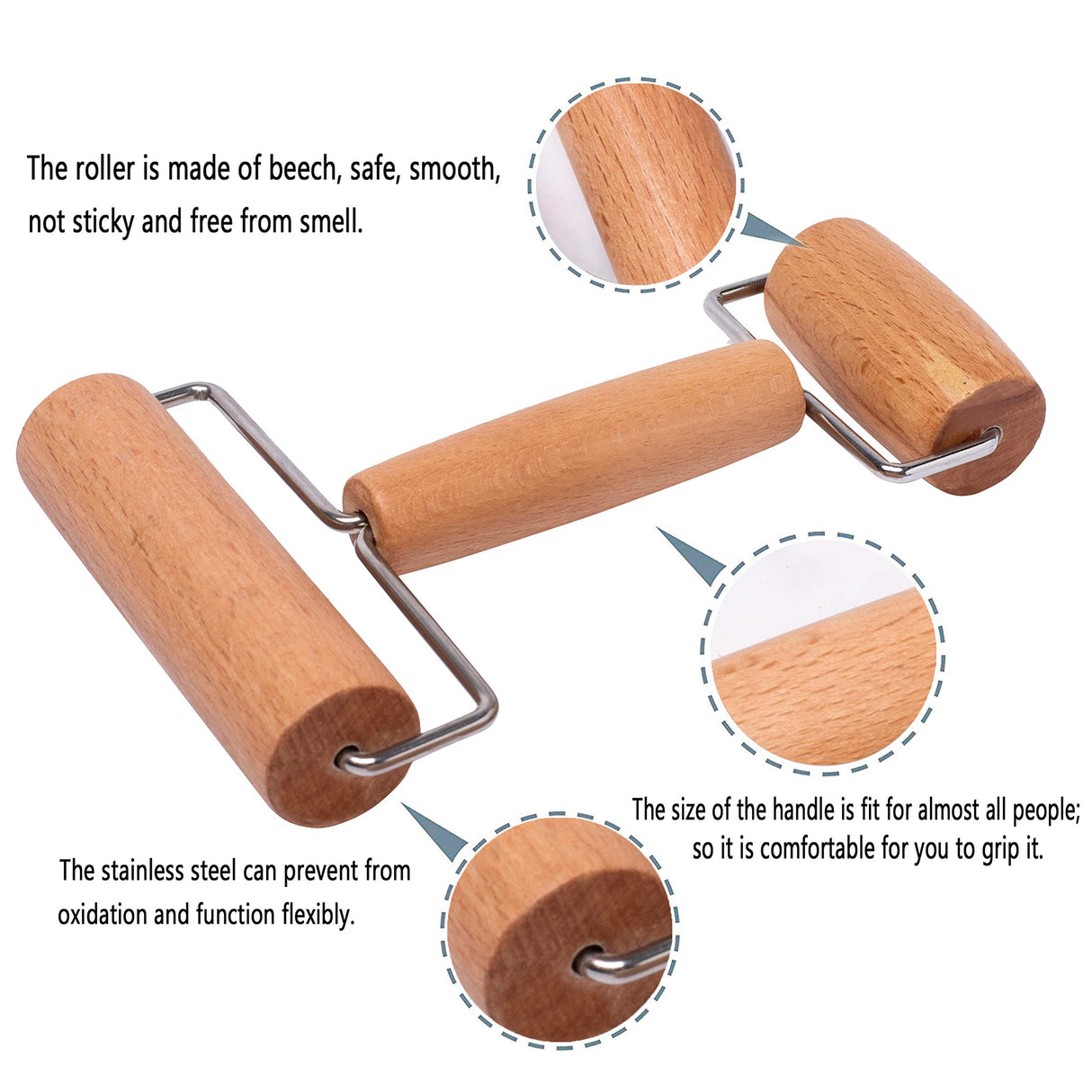 Whaline Wood Pastry Pizza Roller 2 Pieces Non Stick Wooden Rolling Pin for Home, Kitchen Baking Cooking Easy to Handle (T-Maple and H-Maple) Whaline