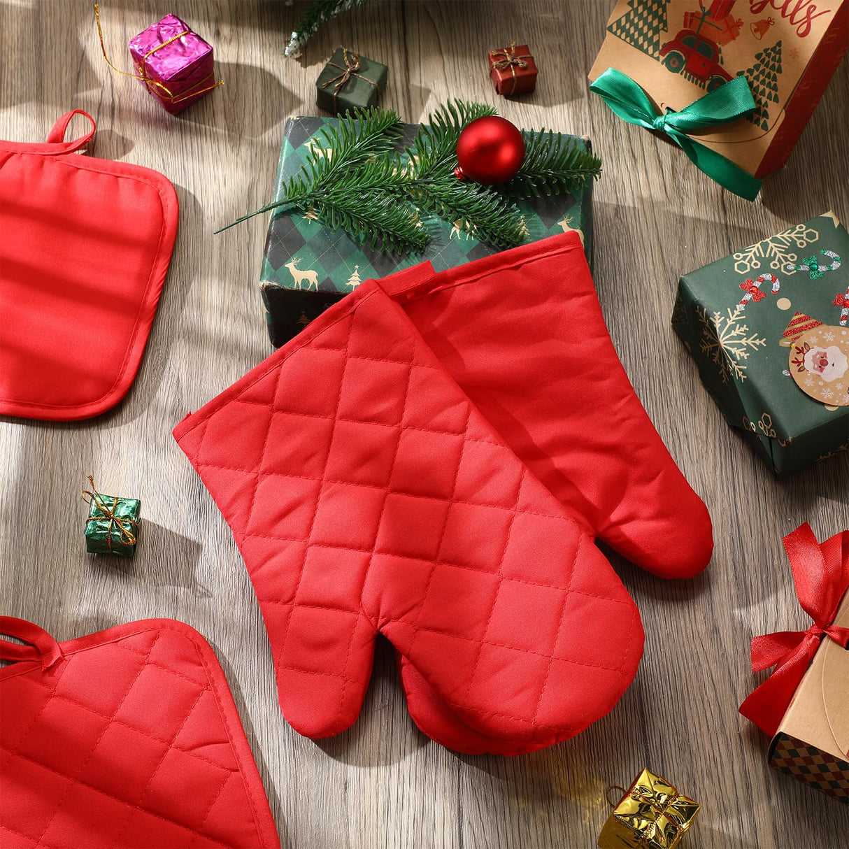 Hoolerry 24 Pcs Blank Sublimation Oven Mitts Set Sublimation Pot Holders Bulk DIY Heat Resistance Oven Gloves with Hanging Loops Pads for Christmas Kitchen Baking Gifts (Red) Hoolerry