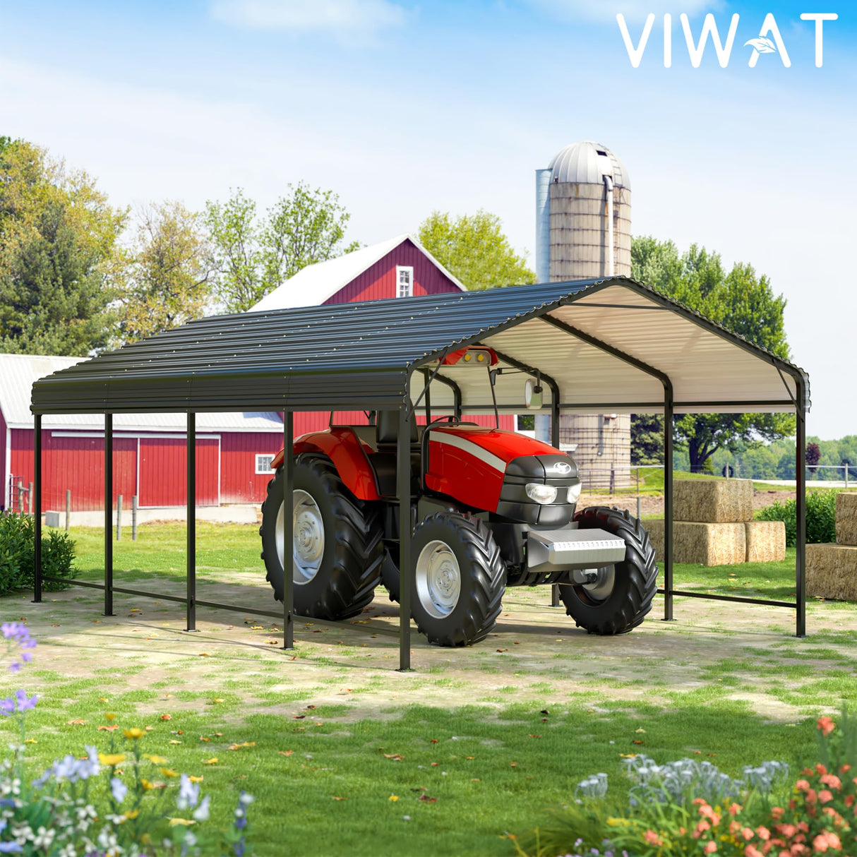 VIWAT Carport 12x20 FT Metal Carport with Enhanced Base Outdoor Heavy Duty Garage Galvanized Car Shelter for Pickup, Boat, Car and Tractors VIWAT