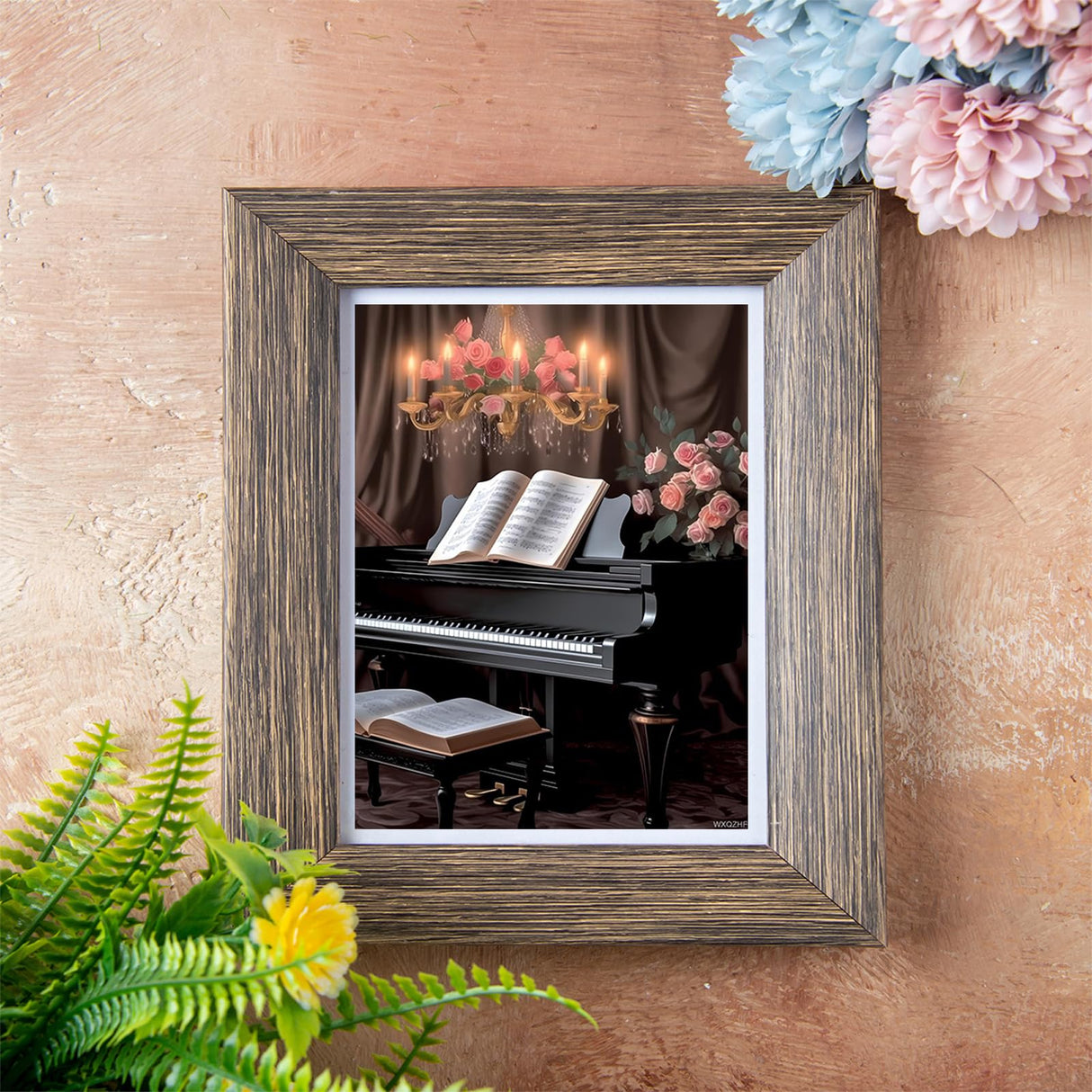 WXQZHF 5D Music Theme Diamond Painting Kits for Adults Piano Flower Diamond Art Kits for Gift Home Wall Bathroom Decor 12x16 inch WXQZHF