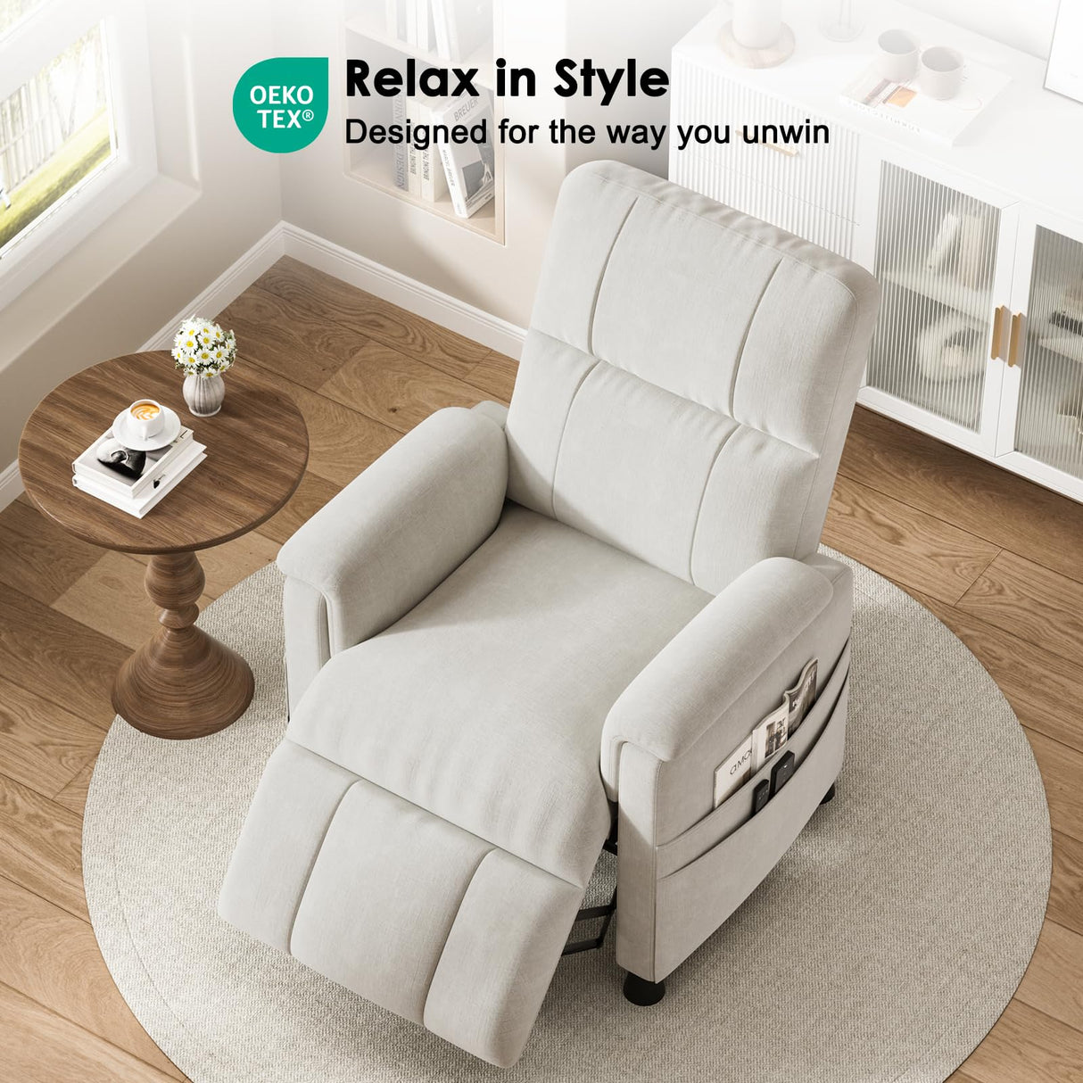 Pipishell Power Recliner Chairs for Adults, Recliner Chair with Remote, Adjustable Recline/Footrest, Chenille Fabric, High Back, Thick Seat Cushion, Small Recliner for Living Room, Home Theater, White Pipishell
