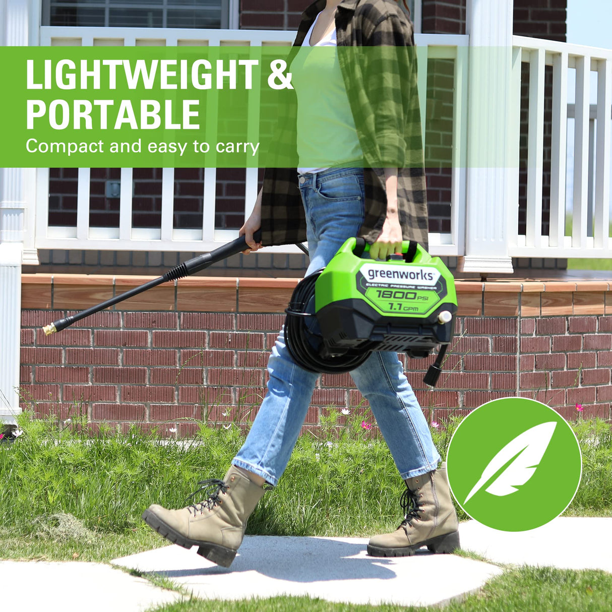 Greenworks 1800 PSI (1.1 GPM) Electric Pressure Washer PWMA Certified Greenworks