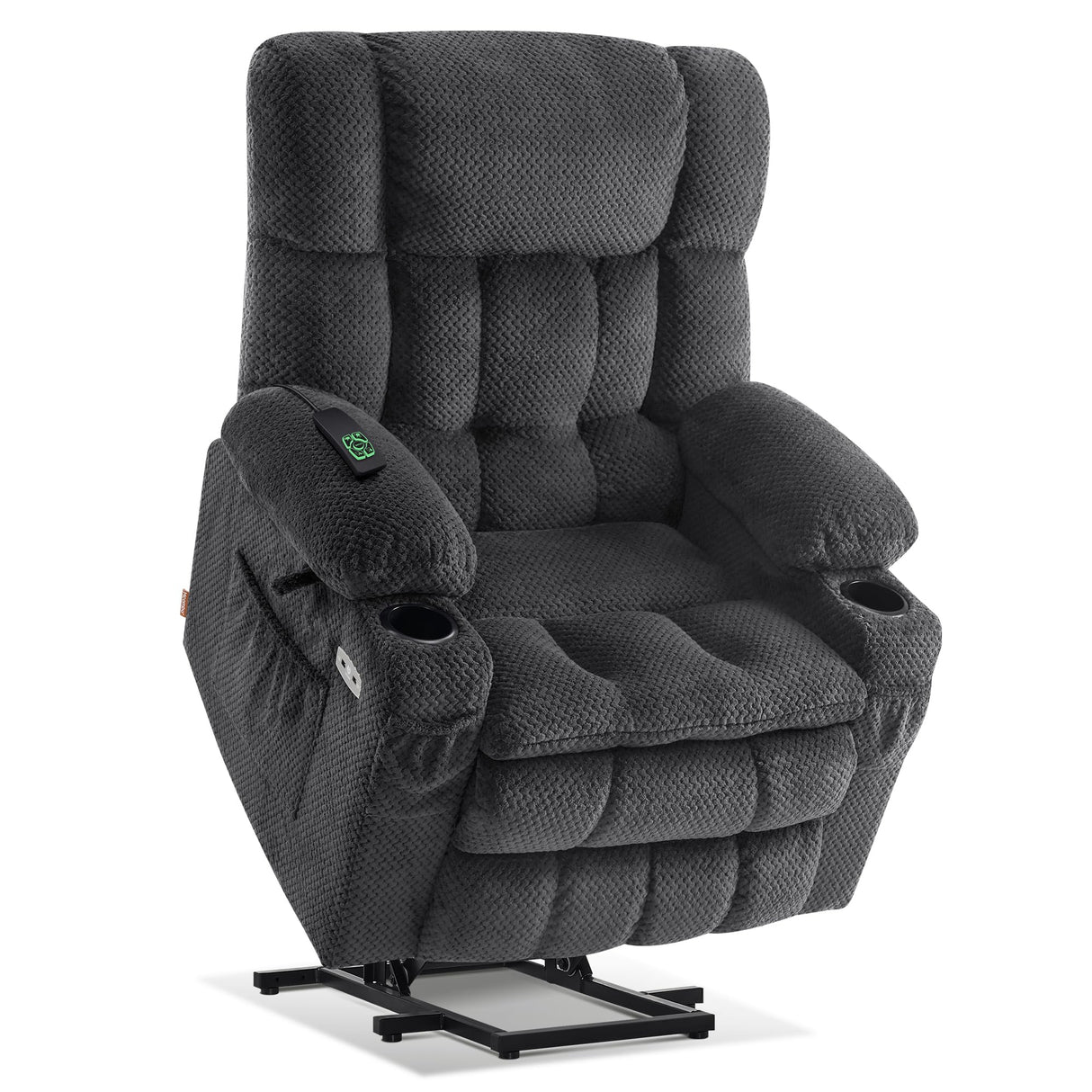 MCombo Dual Motor Power Lift Recliner Chair with Massage and Heat for Elderly People, Infinite Position, USB Ports, Cup Holders, Fabric 7890 (Medium-Regular, Dark Grey) MCombo