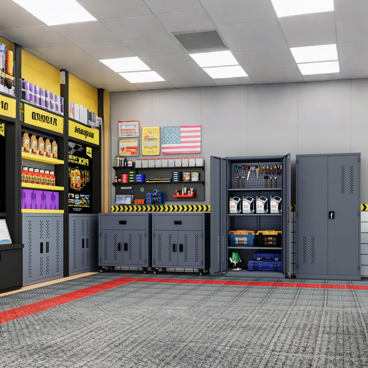 KAER Metal Garage Storage Locker 72" H Garage Cabinets with 2 Doors 4 Adjustable Shelves and Tool Board Tool Cabinets for Warehouse Basement Home Office - Assembly Required KAER