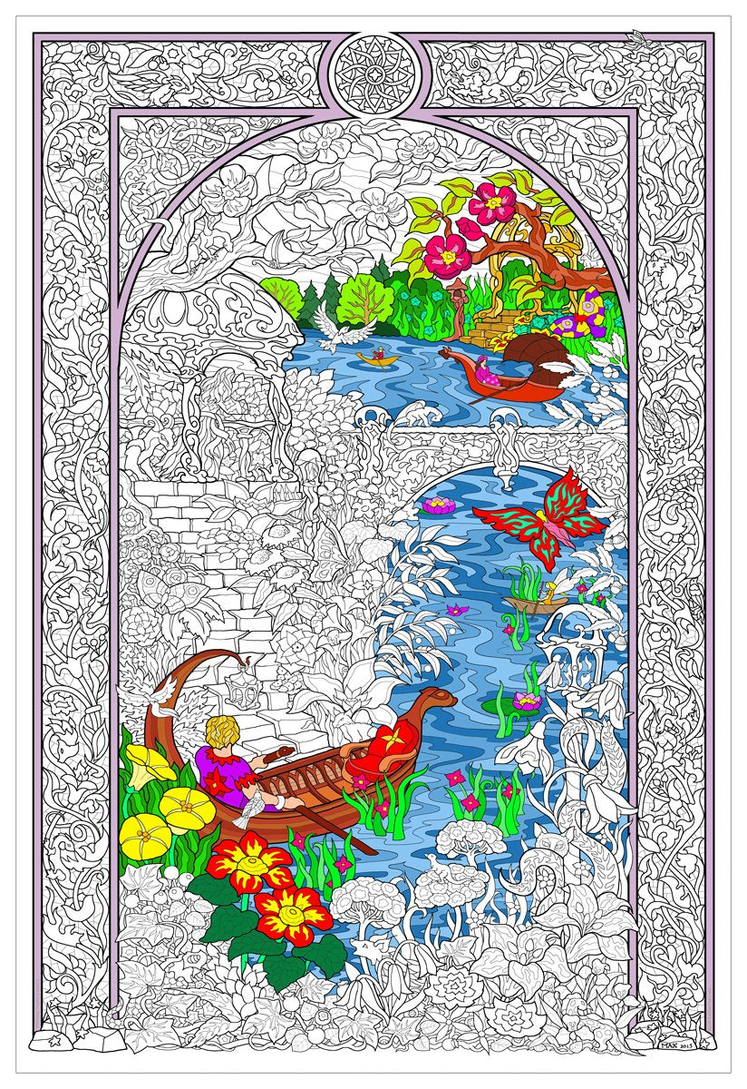 Enchanted Lake - Giant Wall Size Coloring Poster - 32.5" X 22" (Great for Family Time, Adults, Kids, Classrooms, Care Facilities and Group Activities) Stuff2Color