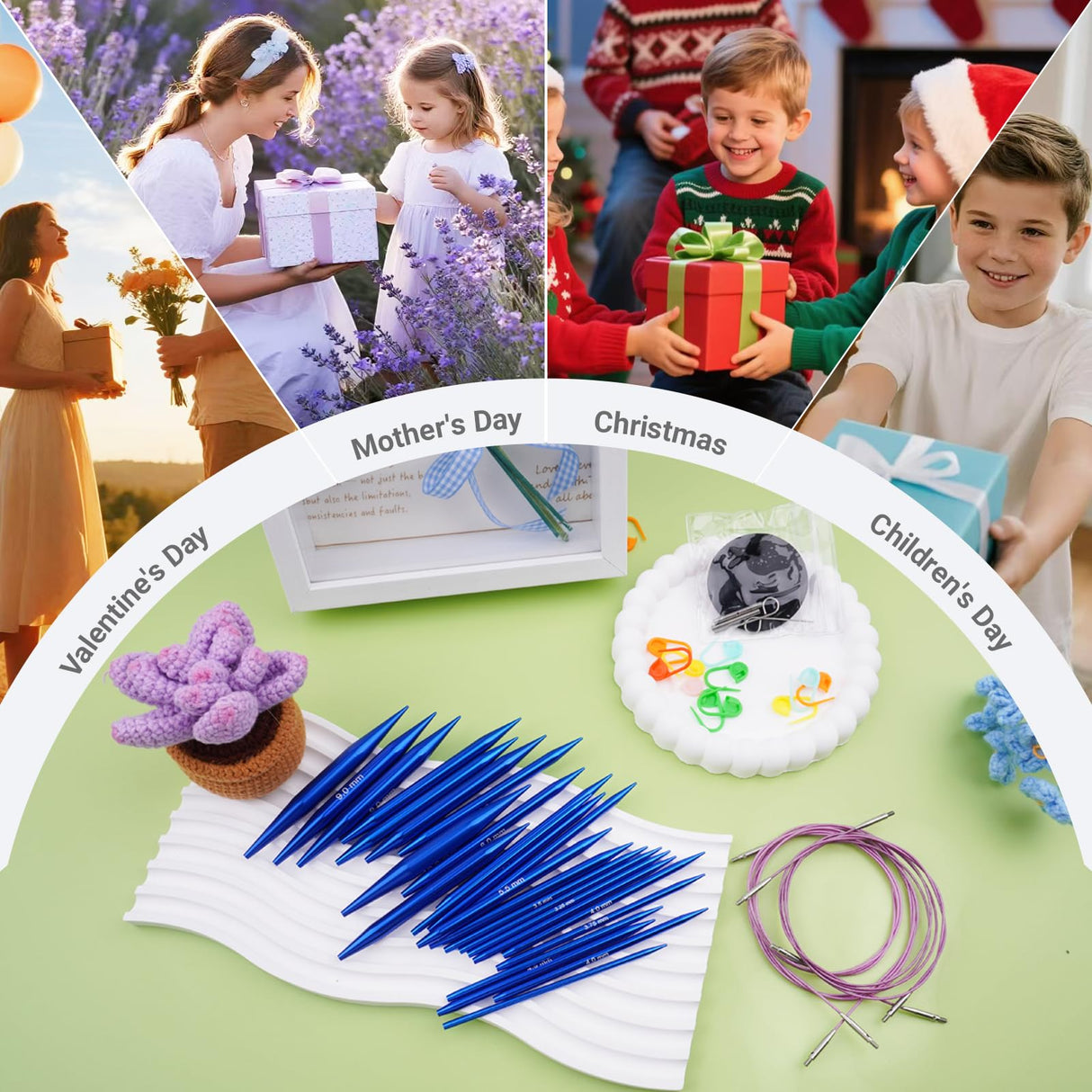 Hobekoee 13 Pairs Interchangeable Circular Knitting Needles Set 3mm-10mm Interchangeable Aluminum Round Knitting Needles Set with 4 Swivel Cables for DIY Knitting Lovers Hobekoee