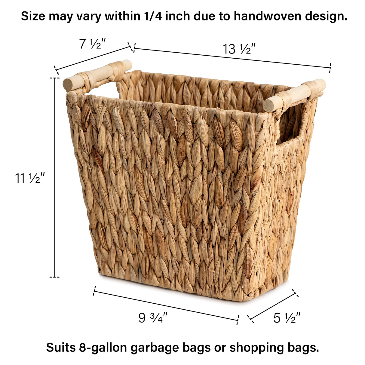 StorageWorks Wicker Waste Basket with Wooden Handles, Bathroom Trash Can, Wicker Trash Can for Bedroom, Office, Living Room, 12 Liters, 1 Pack StorageWorks