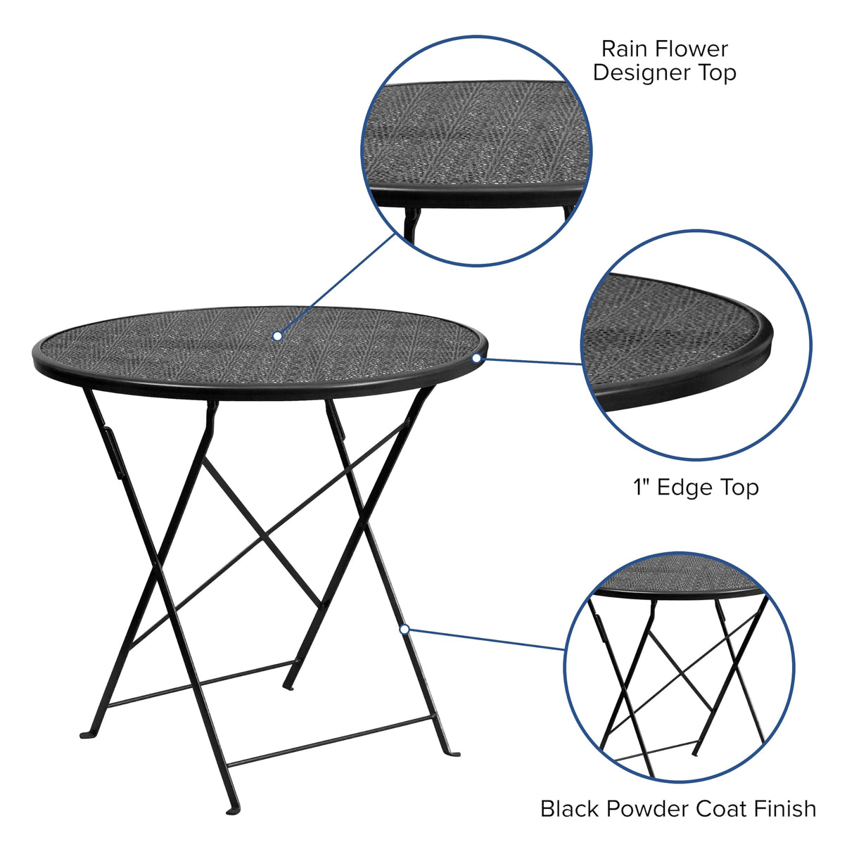 Flash Furniture Oia Commercial Grade 30" Round Black Indoor-Outdoor Steel Folding Patio Table Flash Furniture