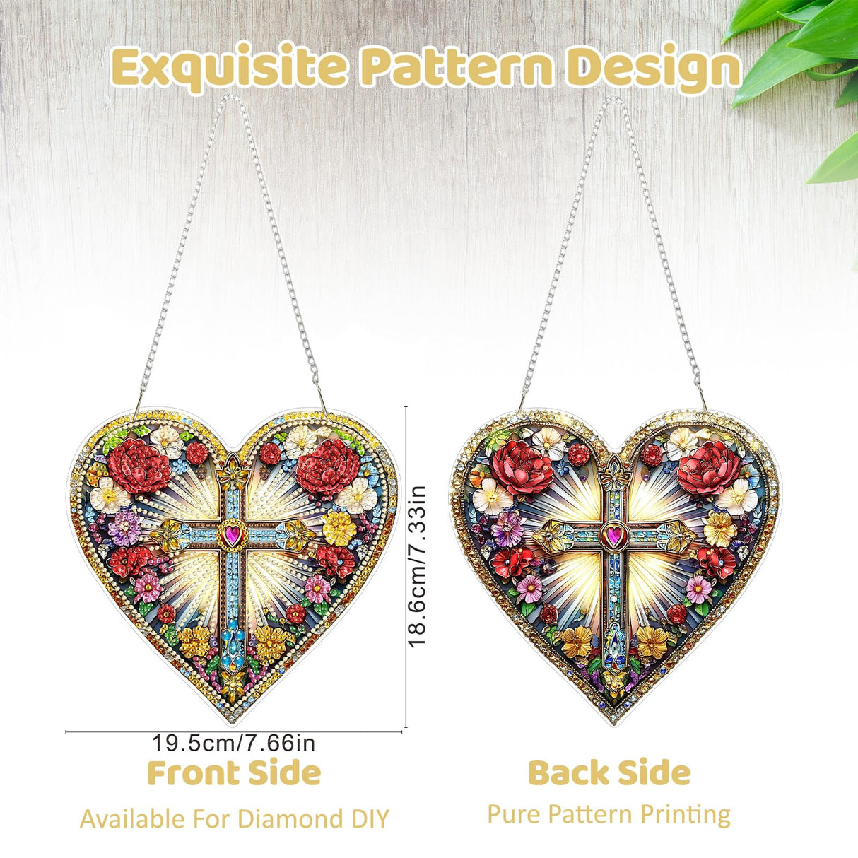 MEIYUDA Cross Diamond Painting Pendant Kits, DIY Heart Cross Special Shaped Diamond Art Hanging Kits for Adults, 5D Crystal Diamonds Painting Acrylic Pendant Ornamen for Home Decoration MEIYUDA