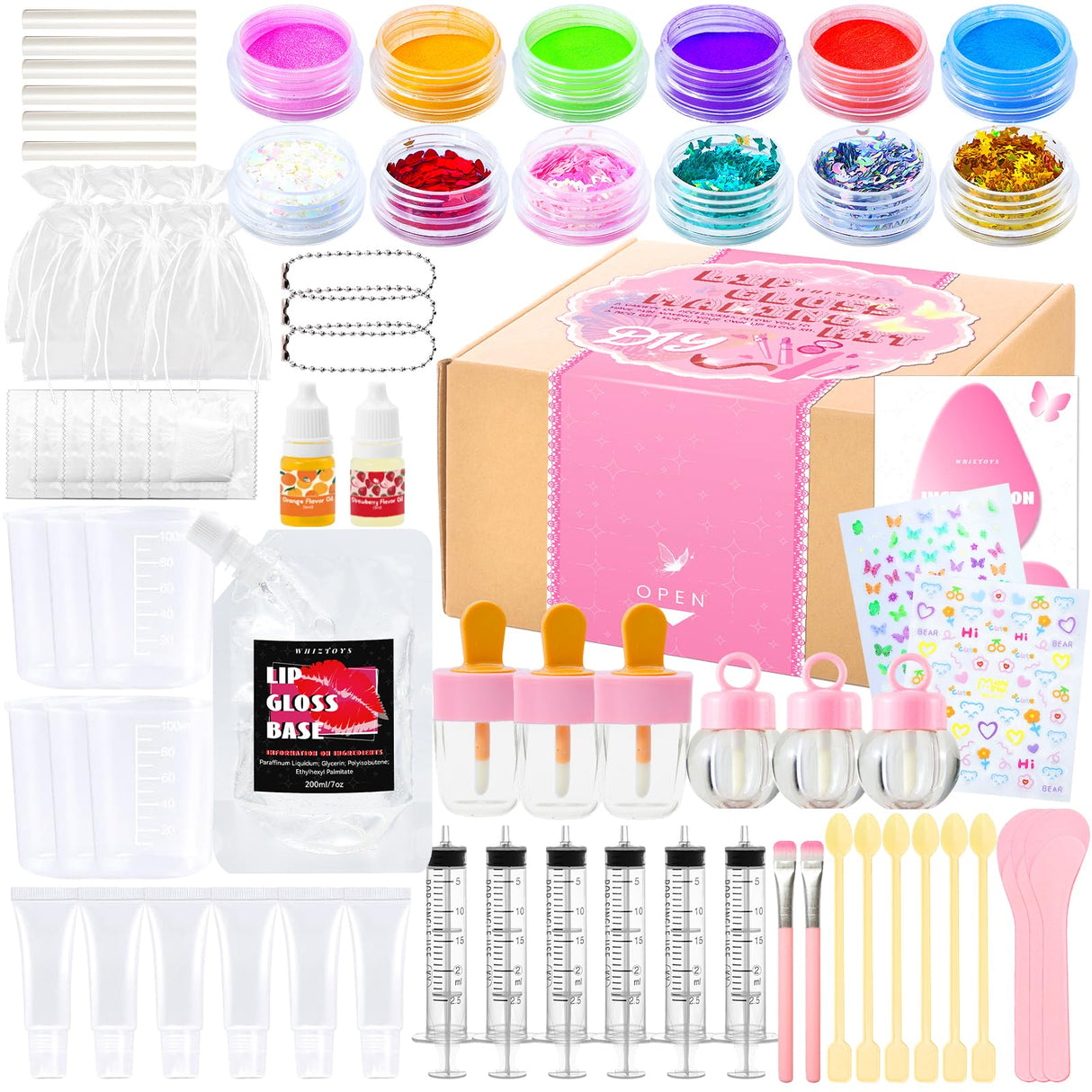 WhizToys 74 PCS Lip Gloss Making Kit, DIY Make Your Own Lip Gloss Kit Beginner,Fun Craft Set for Girls Kids Teens Women, Birthday Gifts Set for Girl,Woman WhizToys