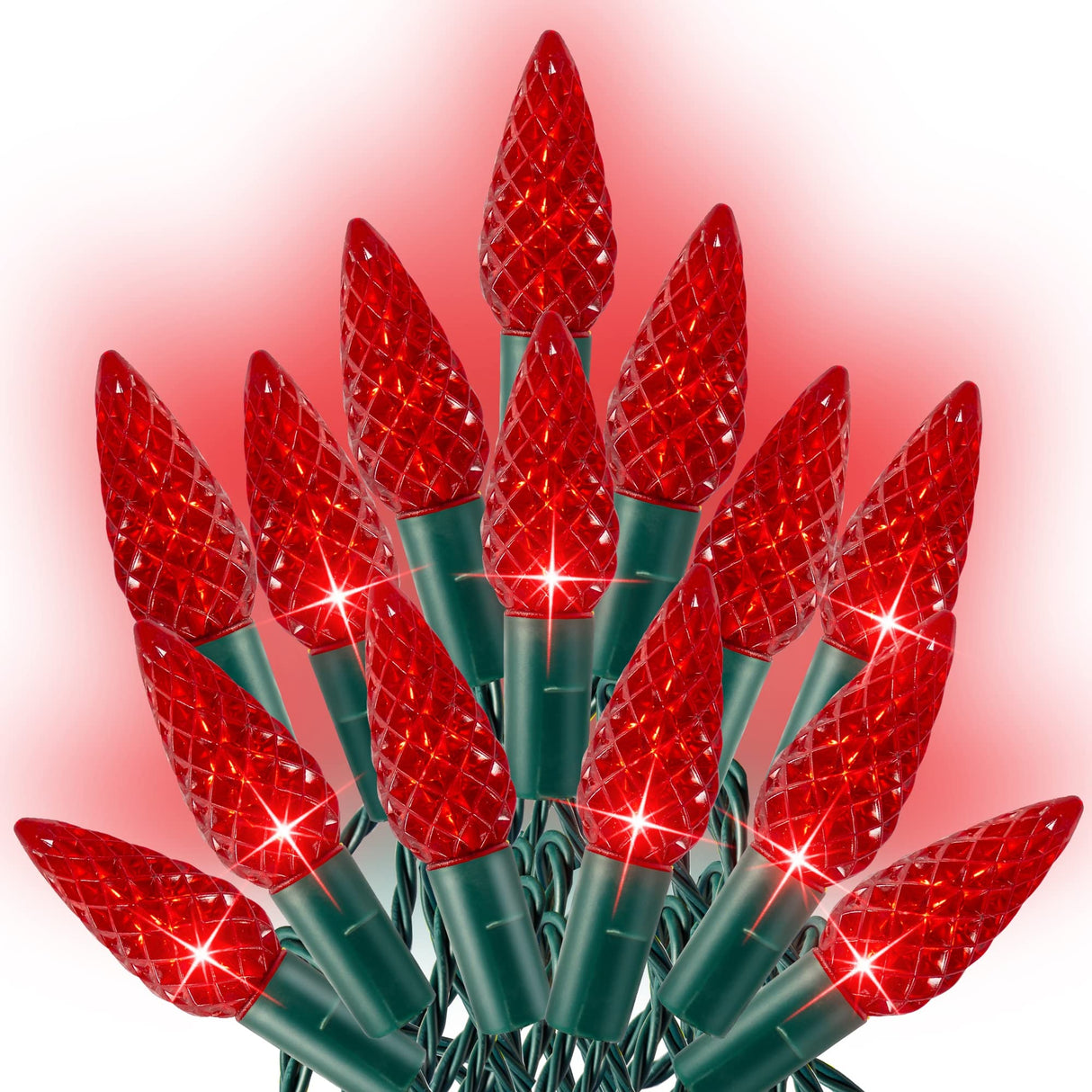 Dazzle Bright C6 Christmas String Lights, 100 LED 33 FT Waterproof Connectable Green Wire Fairy Lights, 8 Modes Christmas Lights for Indoor Outdoor Home Garden Yard Xmas Tree Decorations (Red) Dazzle Bright