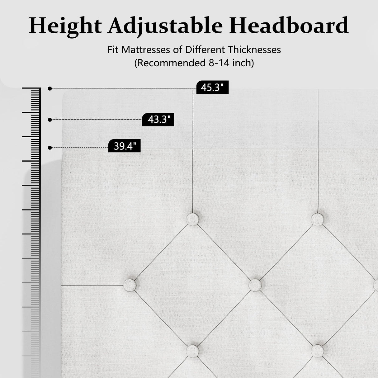 Twin Bed Frame, Upholstered Platform Bed with Button Tufted Headboard, Fabric Bed Frame with Wooden Slats Support, No Box Spring Required, Easy Assembly, White BarnFurin