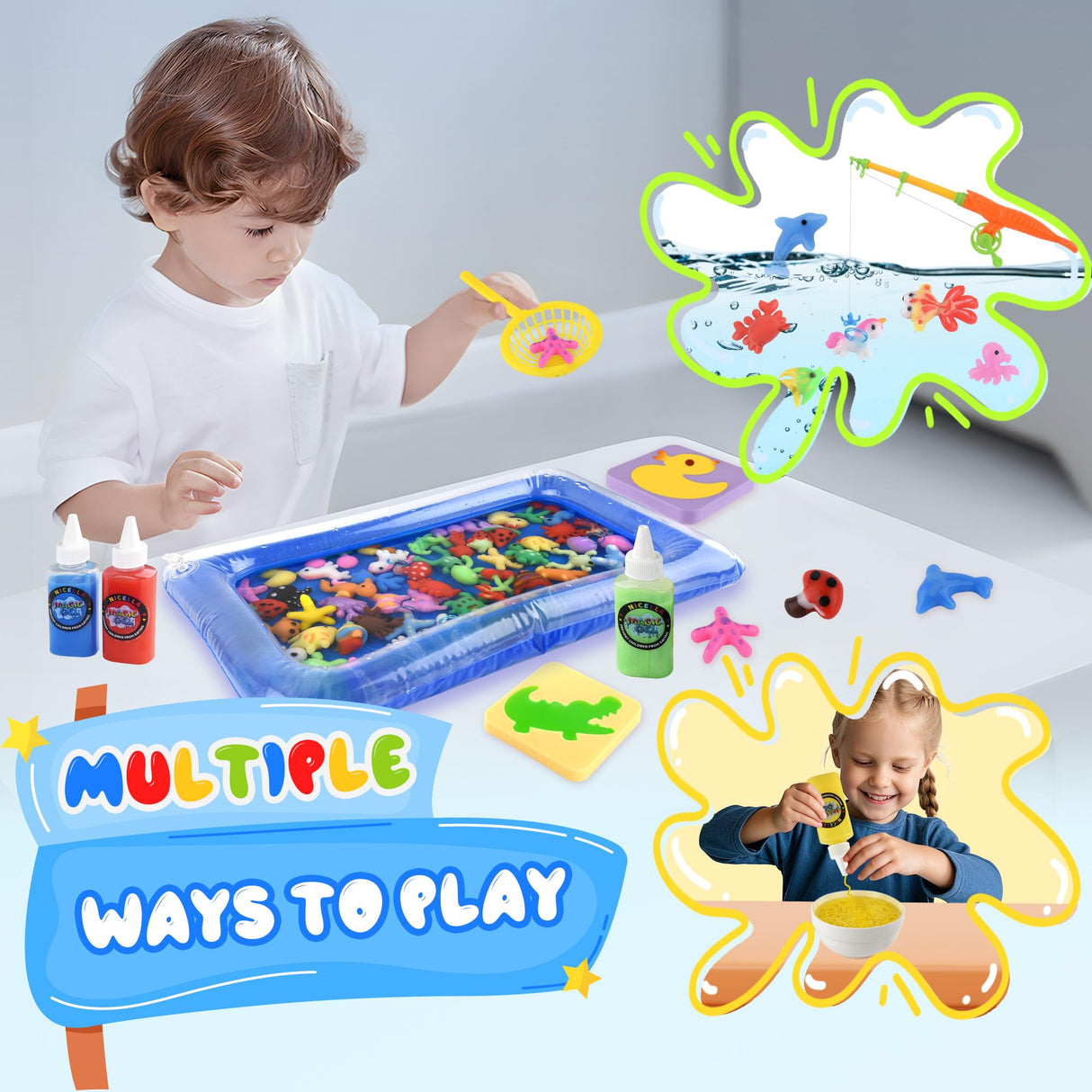 Nicella Magic Water Elf Toy Kit, Waters Pets, Aqua Water Gel with 20 Magic Gels and 20 Shape Molds, DIY Squishy Maker Kit, Kids Summer Crafts,Make Your Own Squishies Toys Crafts for Boys & Girls Nicella