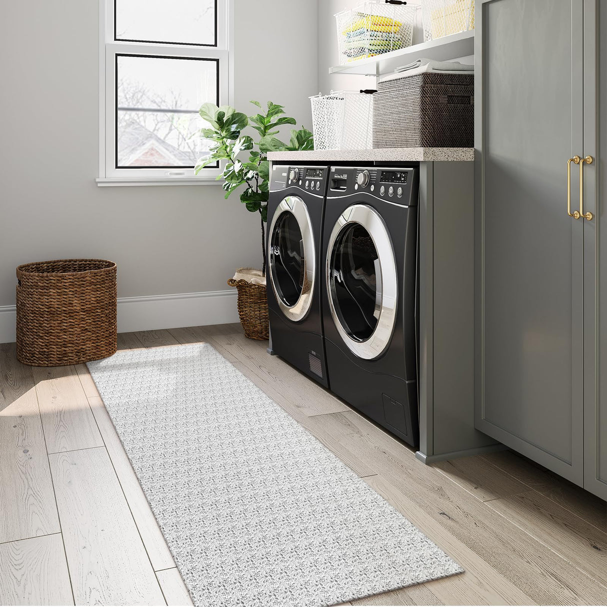 Collive Hallway Runner Rug 2x6 Kitchen Runner Rugs Non Slip Rubber Backed Gray Cotton Carpet Washable Farmhouse Rug Runners for Hallways Boho Floor Runners for Bedroom Entryway Laundry Collive