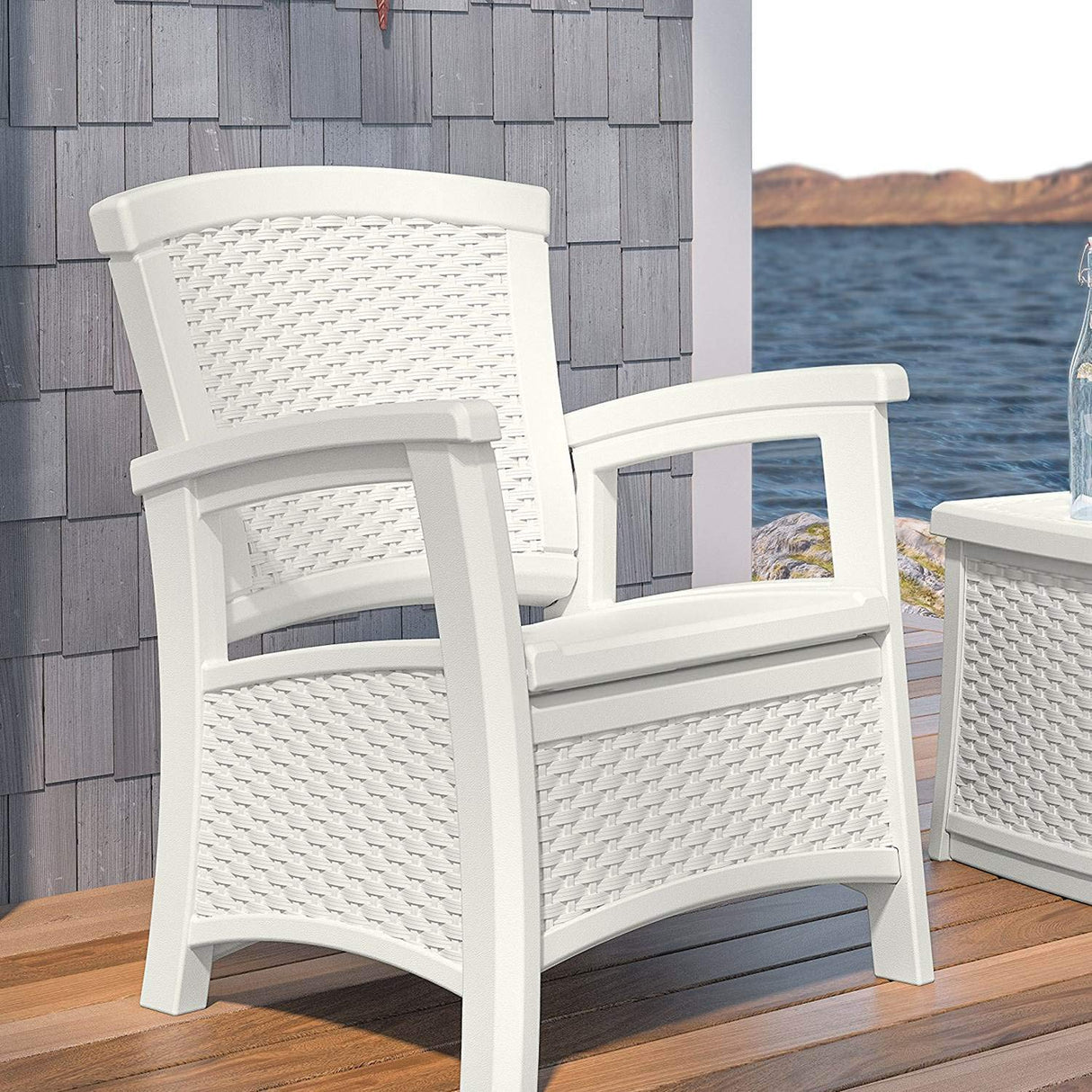 Suncast Elements Club Chair with Storage - Lightweight, Resin, All-Weather Chair - Built-in Storage for up to 11 lbs. - White Suncast