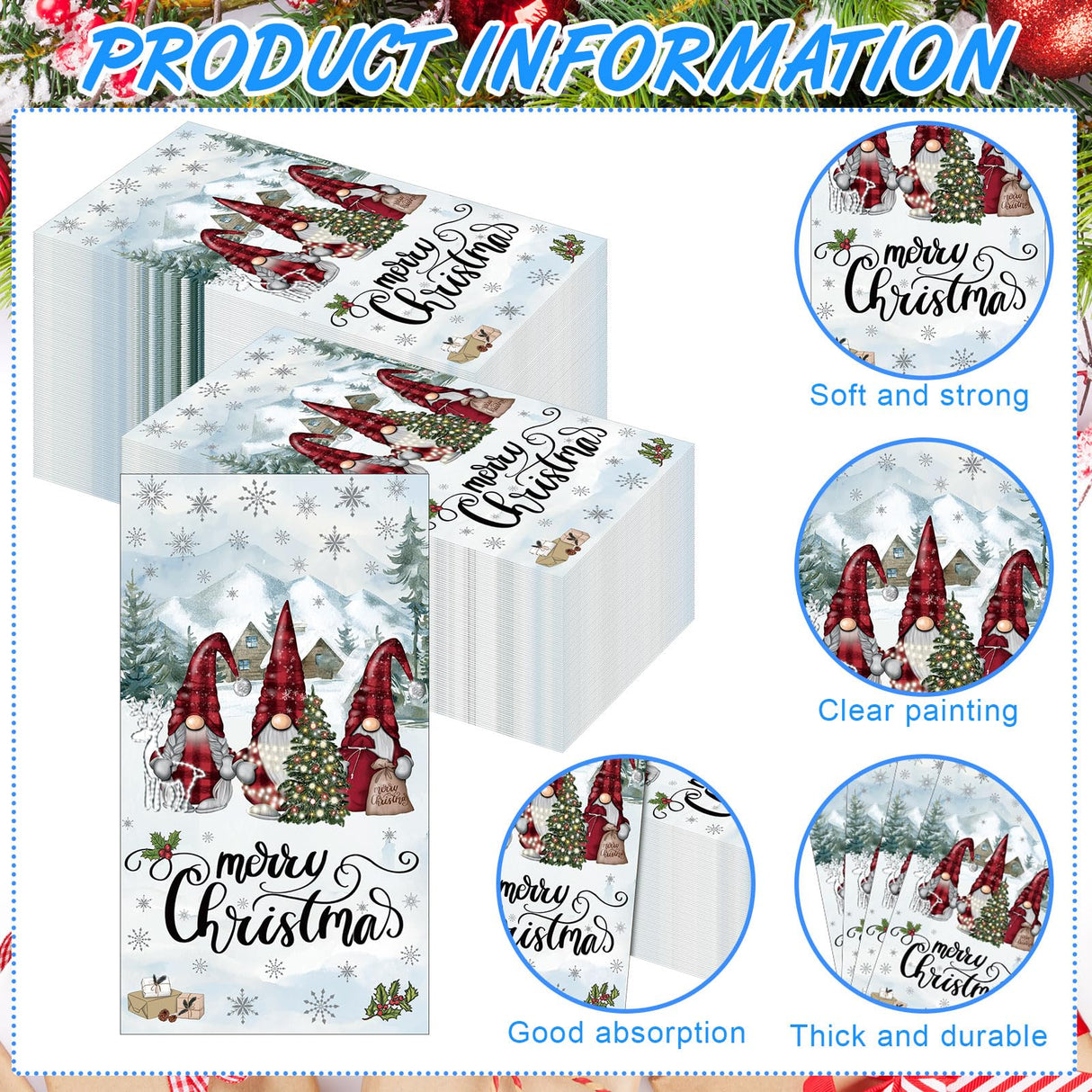 Saypacck 100 Pcs Christmas Winter Disposable Paper Guest Towels for Bathroom 2 Ply Decorative Gnome Napkins Christmas Hand Towels Xmas Napkins for Decoupage Winter Party Kitchen Dinner Table Decor Saypacck
