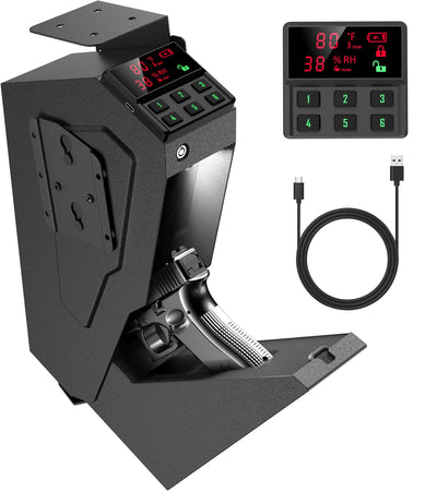 QINGENO Quick-Access Mounted Nightstand Handgun Gun Safe,Auto Open Lid Smart Pistol Safe with Keypad Lock/Key Lock (QG8002E Keypad)