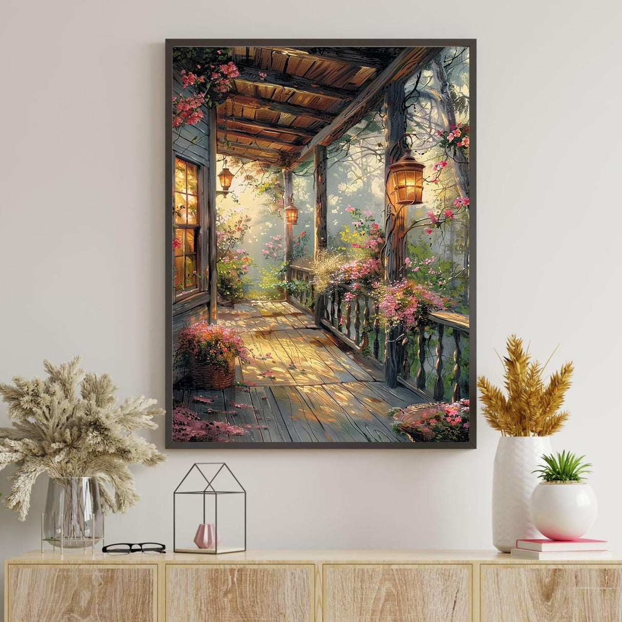 Ceiomez Landscape Paint by Numbers Kit for Adults, Scenery Paint by Number, Porch with Lights Paint by Numbers for Adults for Gift Home Wall Decor 16x20in Ceiomez