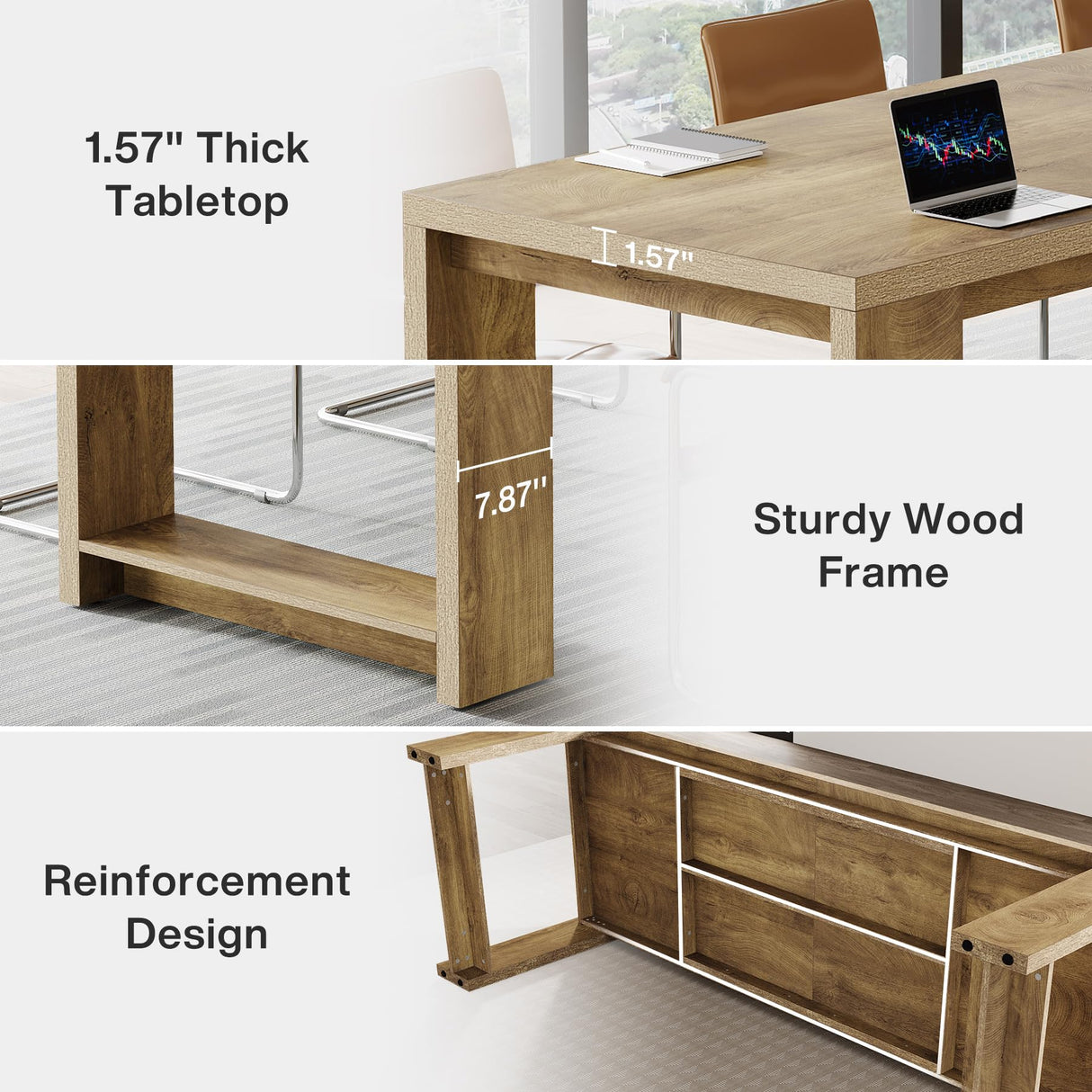 Tribesigns Large Conference Table for 6-8, 87-Inch Rectangular Meeting Table, Farmhouse Seminar Boardroom Desk for Office Conference Room (Natural) Tribesigns