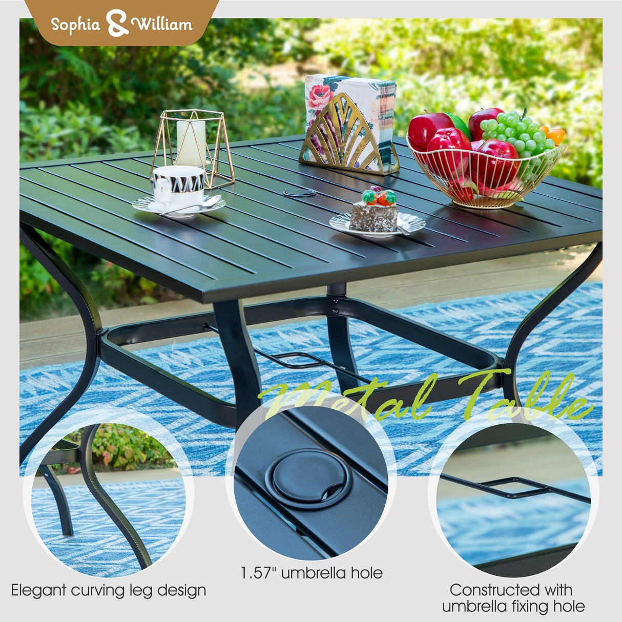 Sophia & William Patio Set with Umbrella 6 Pieces Outdoor Dining Set with 10ft 3 Tier Beige Patio Umbrella Windproof, 4 x Swivel Patio Dining Chairs, Patio Table and Chairs for Garden Backyard Sophia & William