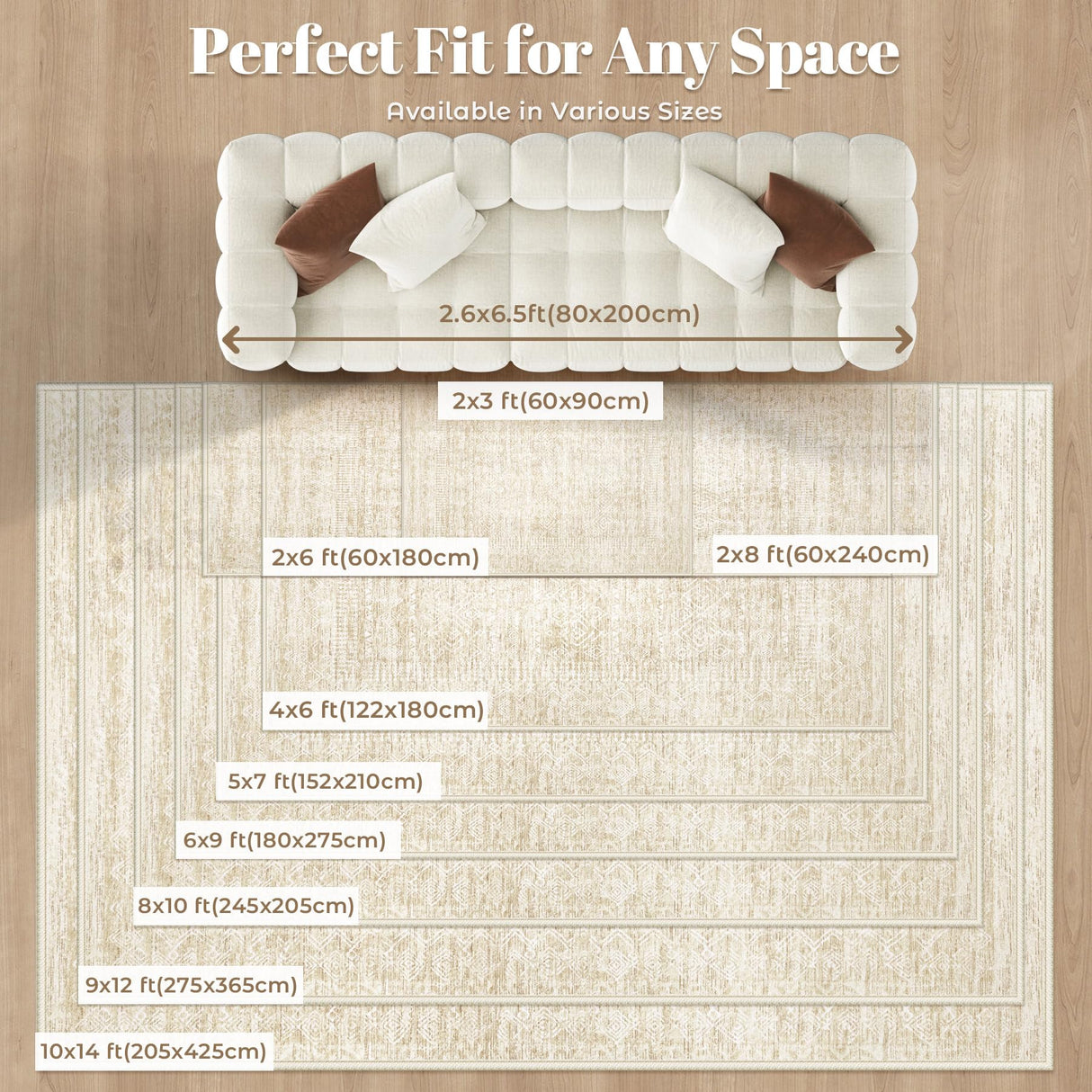 Washable Area Rug 5x7: Moroccan Rug for Living Room Geometric Boho Rug Farmhouse Non Slip Stain Resistant Rugs Low Pile Soft Carpet for Bedroom Dining Room Home Office Children Room (Beige,5'x7') VECARF