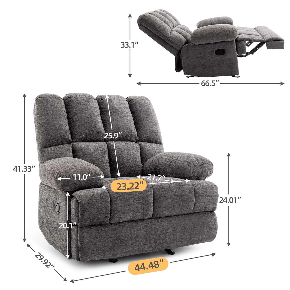 WILLOVE Oversized Rocker Recliner Chair Rocking Recliners Overstuffed Soft Big Man Manual Recliner Extra Large Living Room Chair 350 LBS Capacity, Limestone, XL WILLOVE