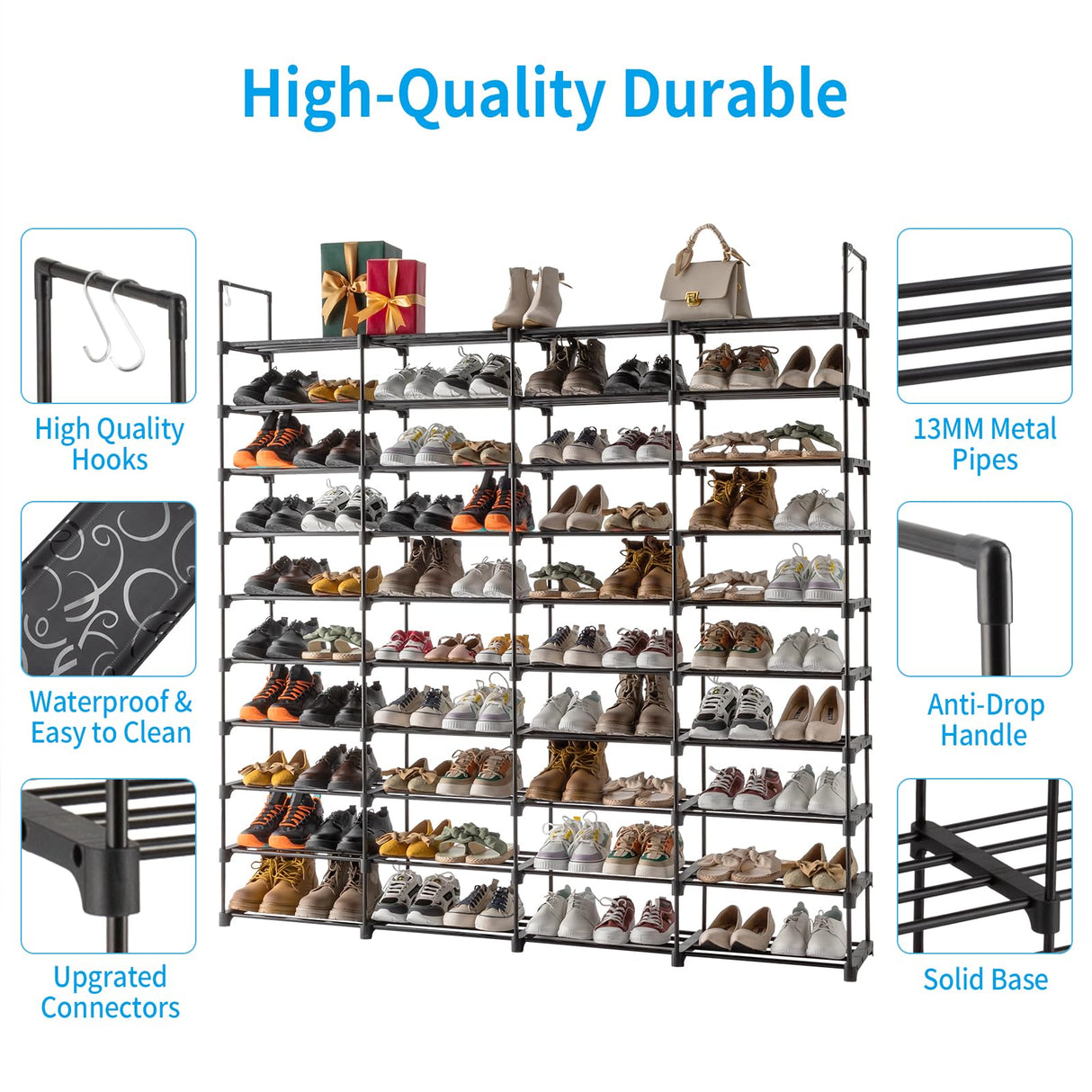 10 Tiers Shoe Rack, Large Capacity Shoe Shelf, Tall Shoe Organizer, Space Saving Shoe Shelf Holds 80 Pairs, Adjustable Height, Stackable Shoe Organizer for Closet, Entryway, Garage, Bedroom, Cloakroom ELEMENT ACE