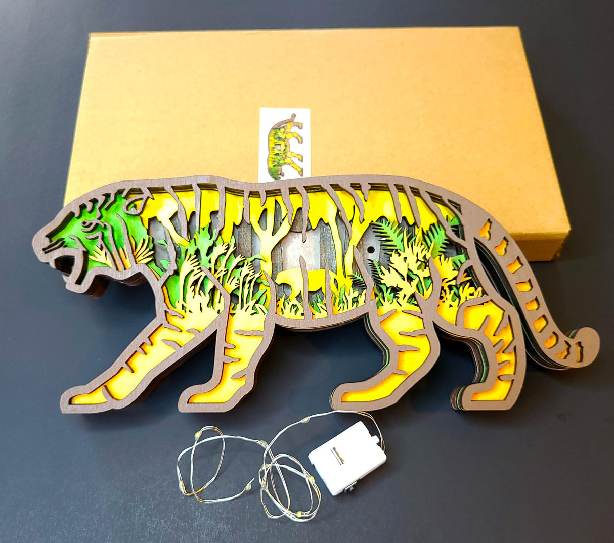 Generic Wooden LED 3D Tiger/Big Cat Animal LED Home Decor Night Light for Home- Wooden Animal Crafts/Figurines/Statues, Dog1_LED Generic