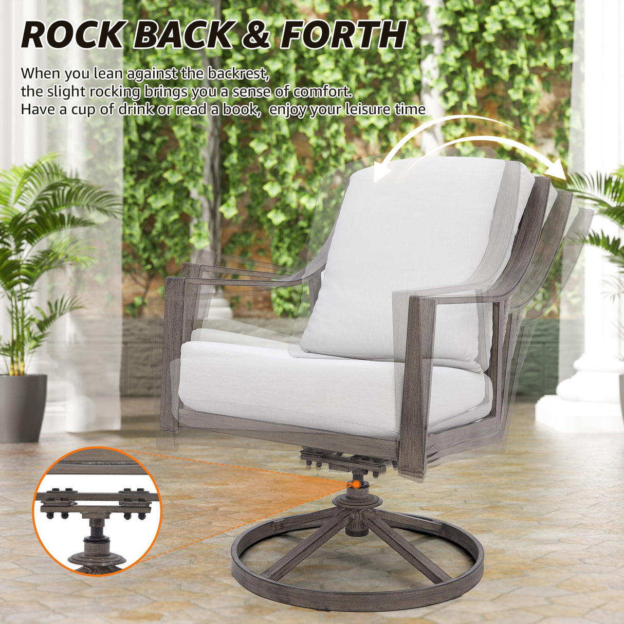 NATURAL EXPRESSIONS 5-Piece Outdoor Patio Dining Set, 4pcs Patio Swivel Rocking Chairs and 38’’ Round Dining Table with 1.65’’ Umbrella Hole NATURAL EXPRESSIONS