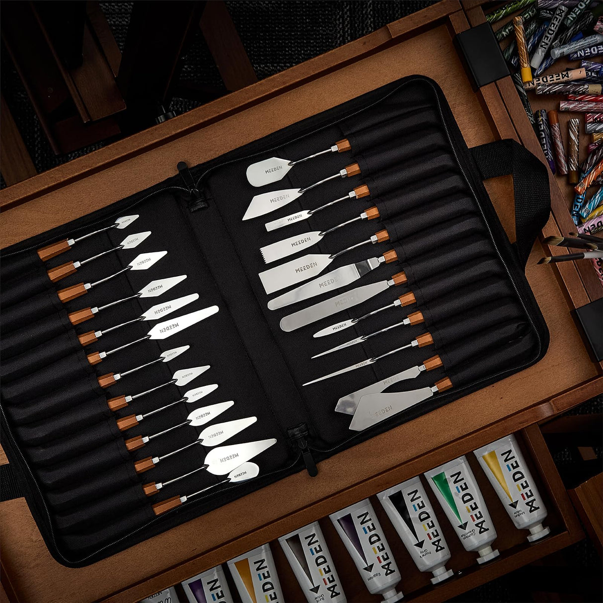 MEEDEN Artist Mixing Palette Knife: 9.92" Flexible Stainless Steel Art Scraper Knife with Wooden Handle - Oil Painting Accessories for Acrylic Gouache, Canvas, #12 MEEDEN