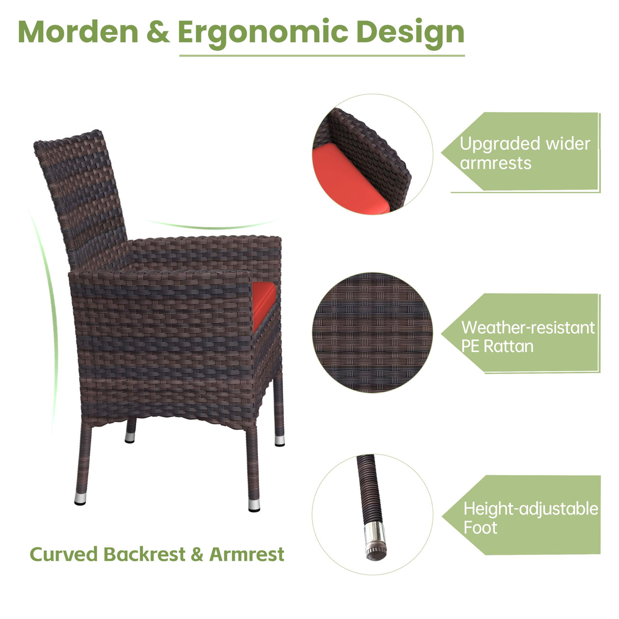 Kurapika 5-Piece Patio Furniture Outdoor Dining Set, Wicker Rattan Patio Dining Table and Chairs Set, Square Tempered Glass Tabletop with Umbrella Hole and 4 Chair Set, Red Kurapika