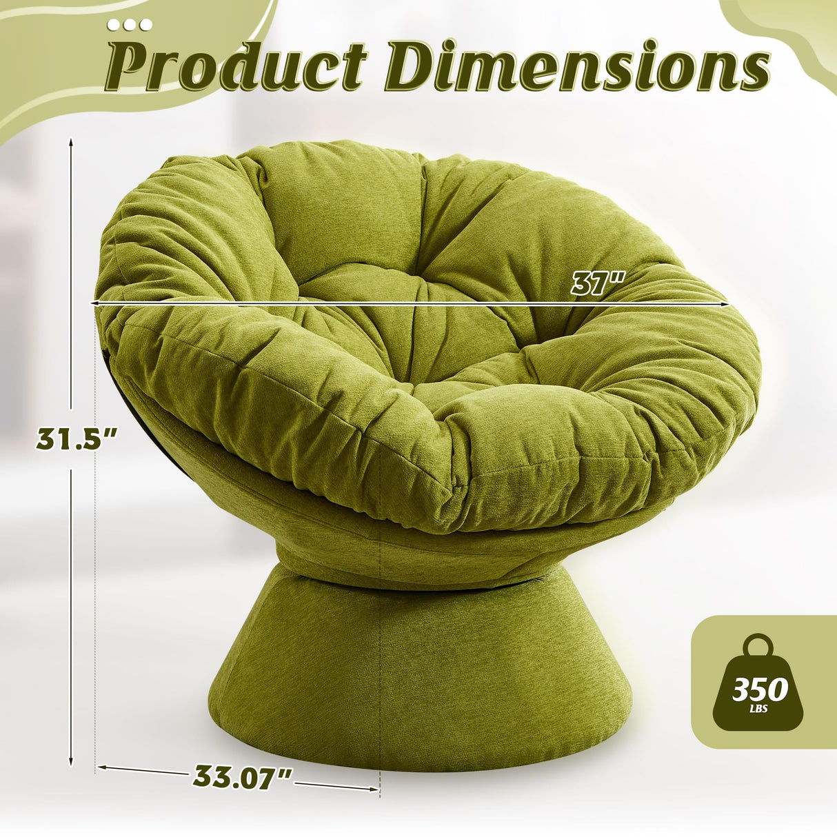 Papasan Chair with Cushion and Frame, 360° Swivel Accent Chair, Comfy Chenille Upholstered Round Modern Oversized Reading Lounger with Metal Base Lazy Chair for Bedroom, Living Room, Olive Green SLEERWAY
