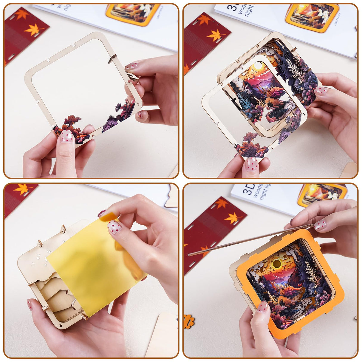 3D Puzzle Nightlight-DIY LED Light Wooden Puzzle-Art Lamp and Craft Kits for Kids and Adults-Birthday Gifts Toys-Home Desk Decor Family Game (Autumn Forest) Welsky