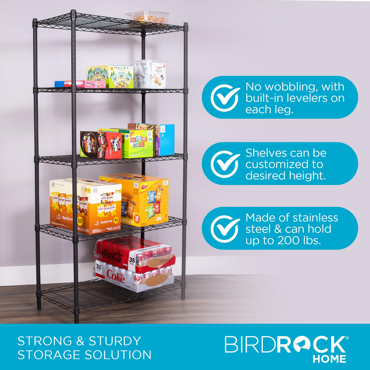 Internet's Best 5-Shelf Adjustable Wire Shelving | Heavy Duty Storage Rack | Metal Shelf for Garage, Restaurant, Industrial Use - Wide Unit Shelves, Sturdy Steel Frame | Black | 36" W x 18" D x 72" H Internet's Best