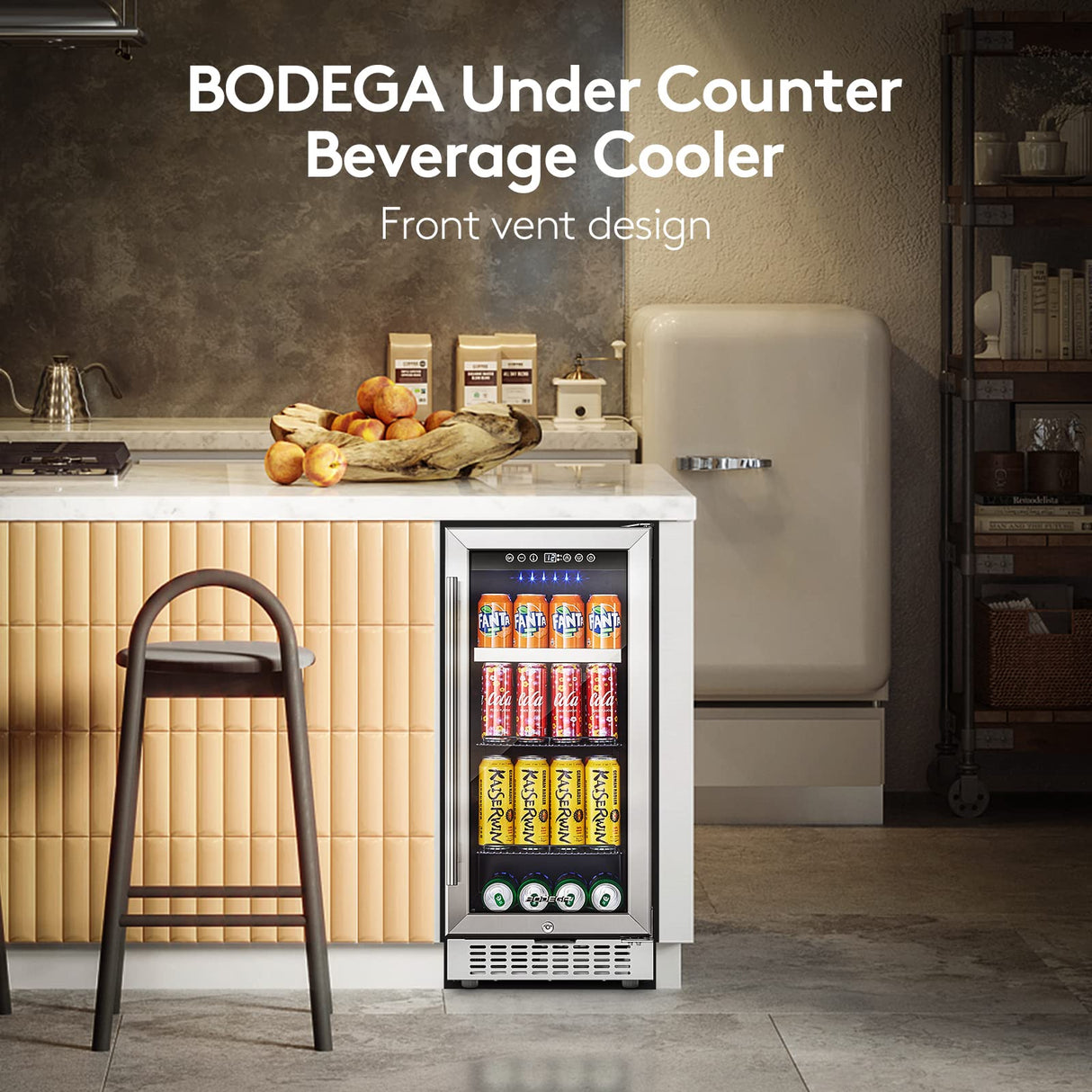 BODEGA Beverage Refrigerator Cooler,15 inch drink fridge under counter,100 cans mini Fridge with Glass Door for Soda Beer,Wine,Beverage Cooler for Home,Kitchen, Bar or Office. BODEGA