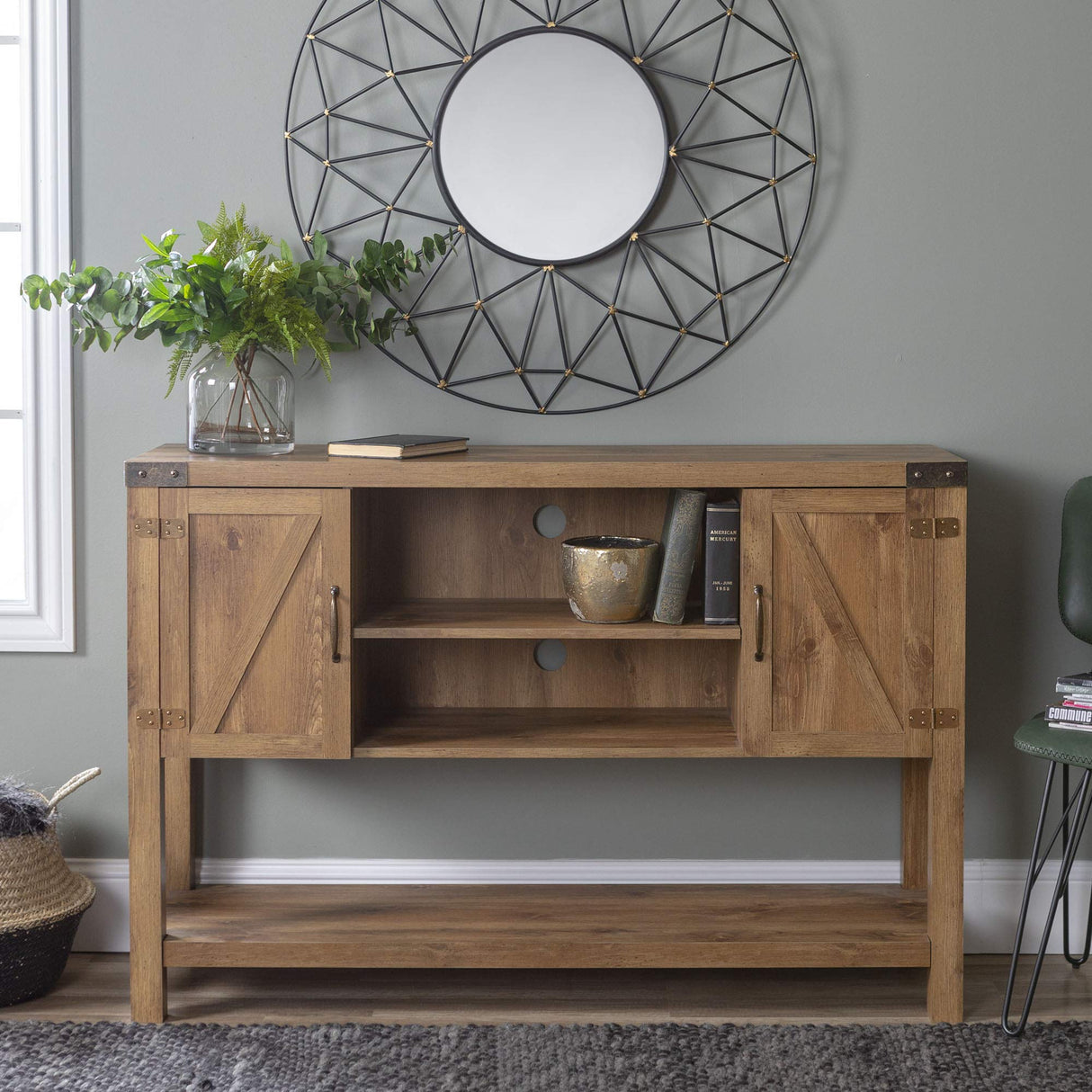 Walker Edison Tallulah Rustic 2 Door TV Stand for TVs up to 58 Inches, 52 Inch, Barnwood Walker Edison