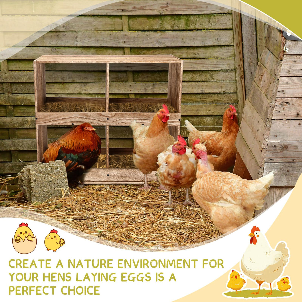 Cinnvoice Chicken Nesting Boxes 4 Compartment Wooden Chicken Laying Boxes Nesting Boxes for Chicken Coop Chicken Laying Eggs Nest Box for Chickens Hens Ducks Poultry Easy Egg Collection Cinnvoice