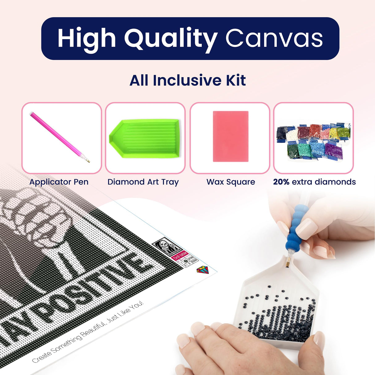 Modern Merch 'Stay Positive' Halloween Diamond Art Kits for Adults Scary Skeleton Diamond Painting Kits for Adults, Motivational Quote Cross Stitch Gem Art, Round Drill 12x16 DIY Black and White Art Modern Merch